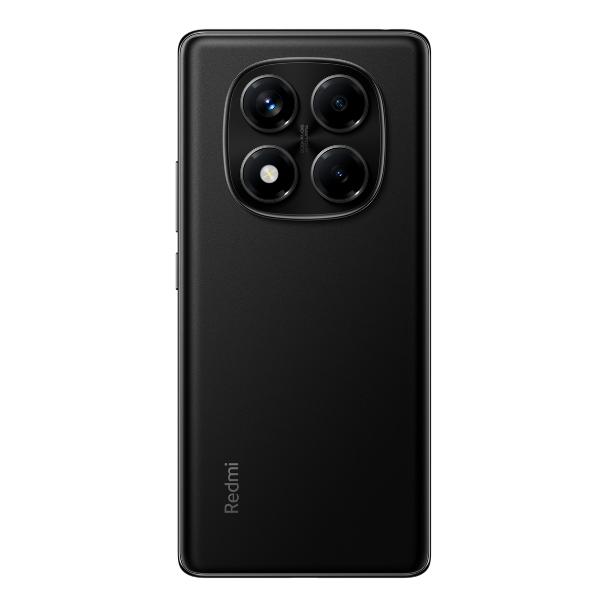 Czarna tylna obudowa smartfona z czterema obiektywami aparatu i logo Redmi na dole.