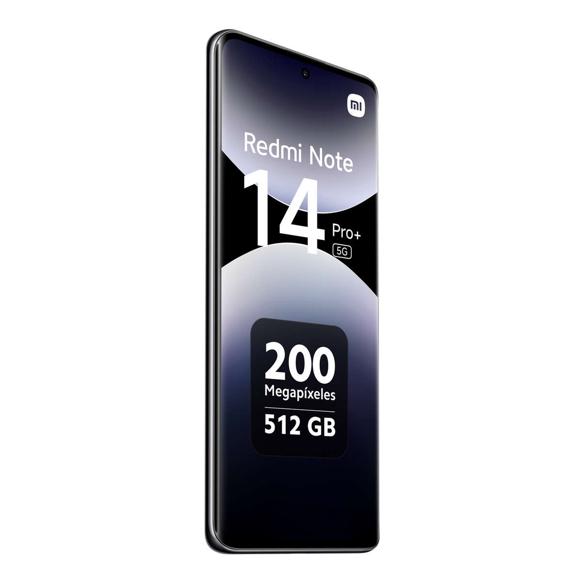 Smartfon z dużym ekranem wyświetlającym 'Redmi Note 14 Pro+ 5G' oraz 200MP, 512GB.
