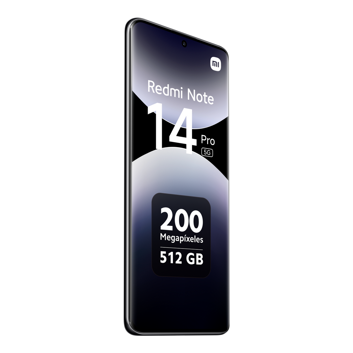 Czarny smartfon z dużym ekranem, tekst mówi Redmi Note 14 Pro 5G.