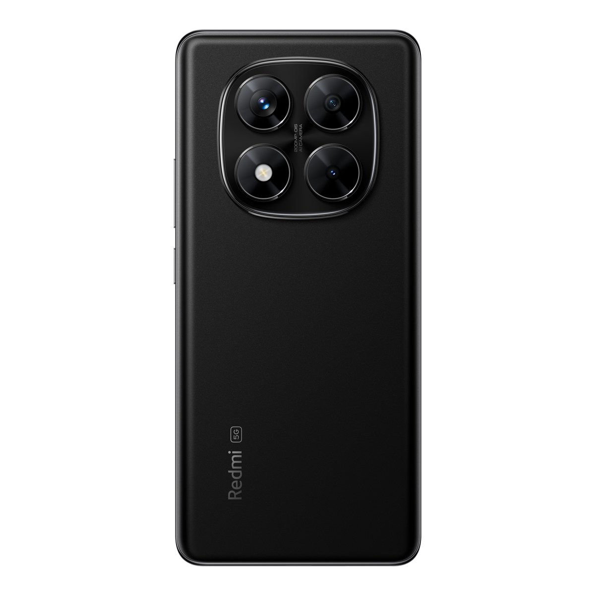 Czarny tył smartfona z czterema obiektywami. Logo Redmi na dole.