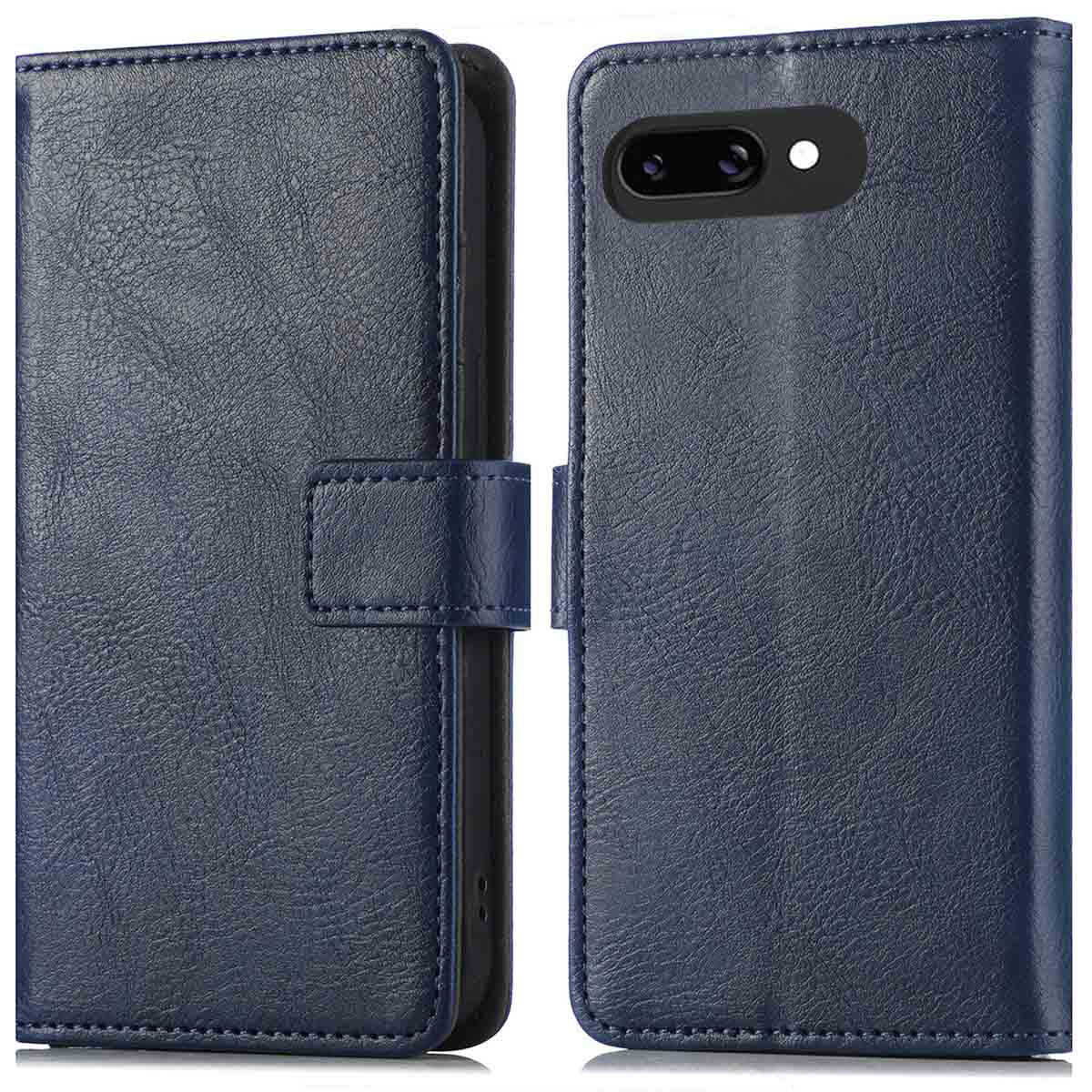 Twee donkerblauwe telefoonhoesjes, één open en één gesloten.