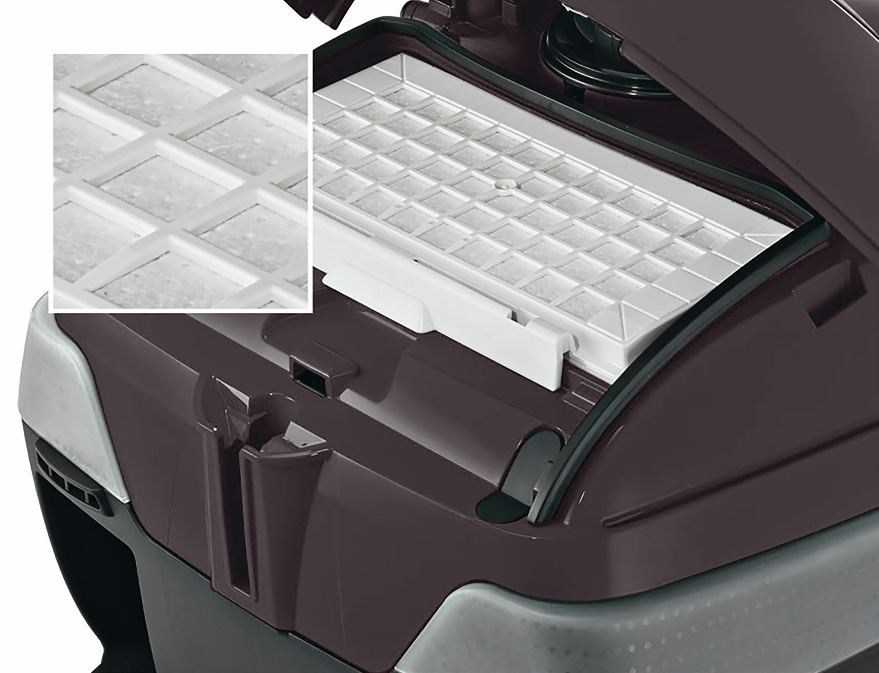 Ein Staubsaugerfilter, der das Filtergitter zeigt, Nahaufnahme.