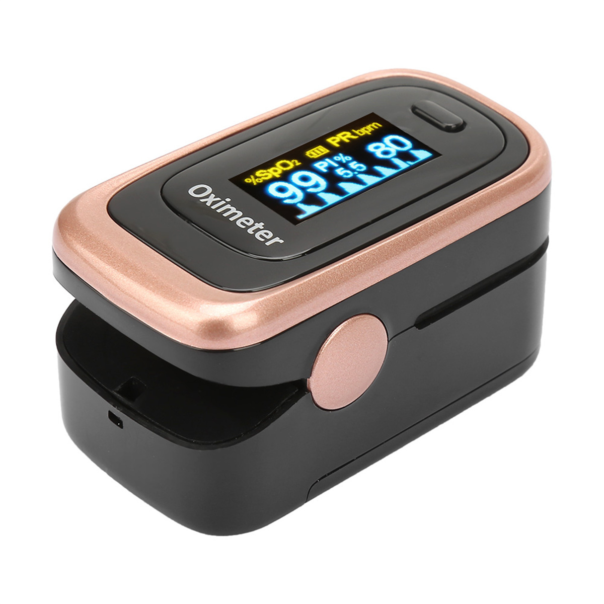 Pulsoximeter mit SpO2, Pulsfrequenz und PI% Werten.