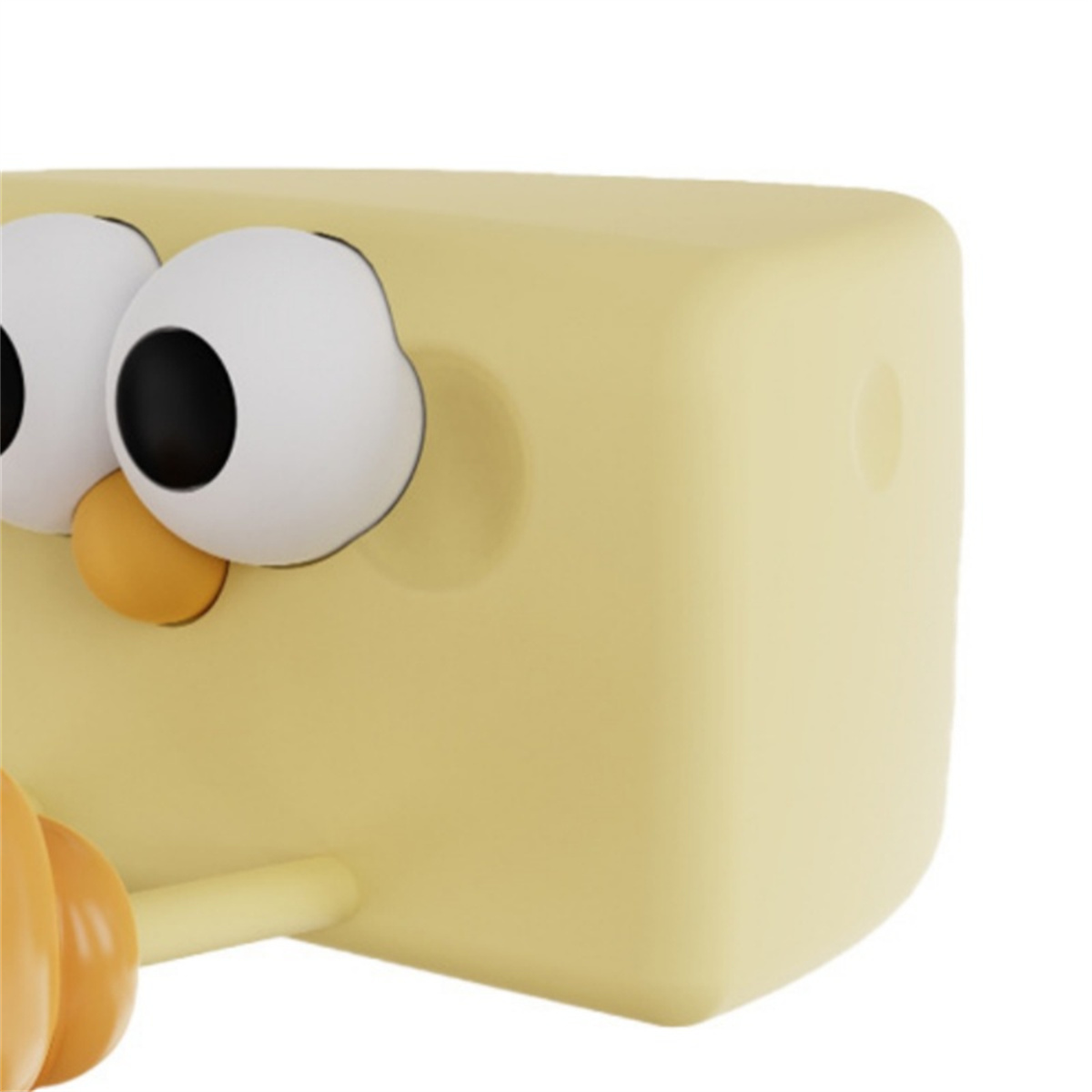 Eine Zeichentrickfigur mit großen Augen und einem kleinen Schnabel.