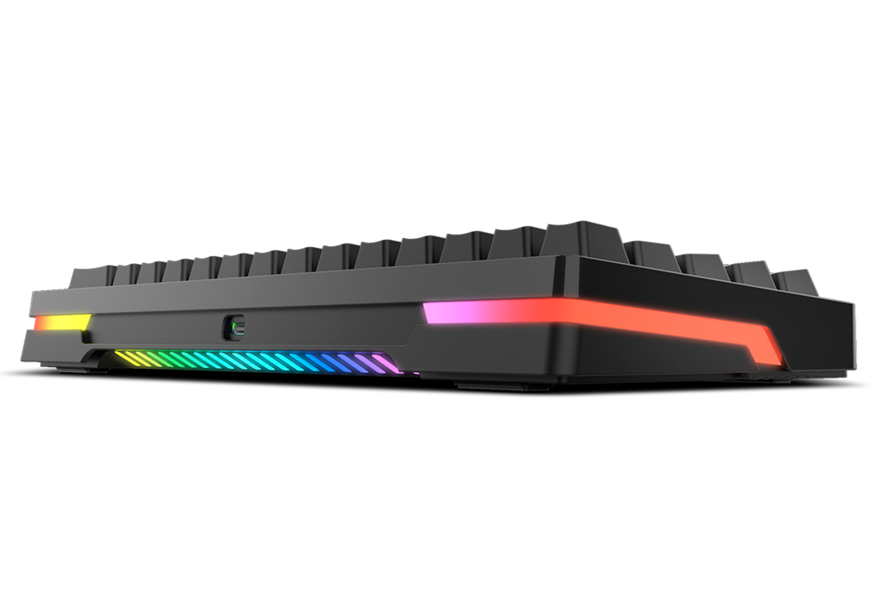 Tastiera nera con illuminazione RGB sul bordo inferiore. Il logo TUF è visibile.