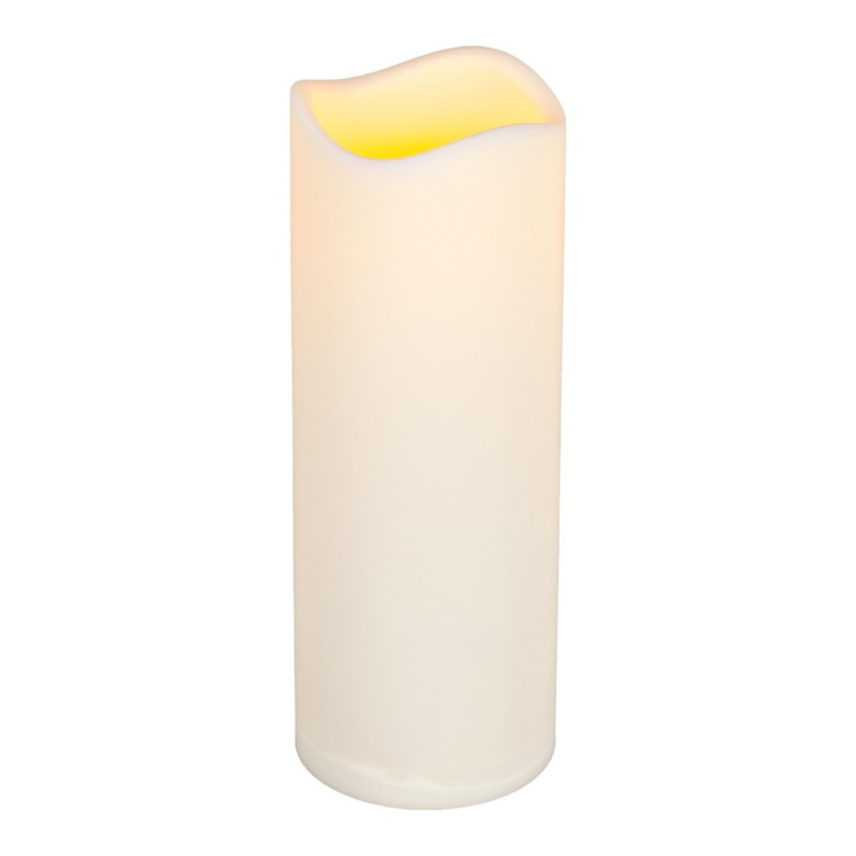 Weiße Kerze mit gelbem Schein oben, ein einfaches Design.