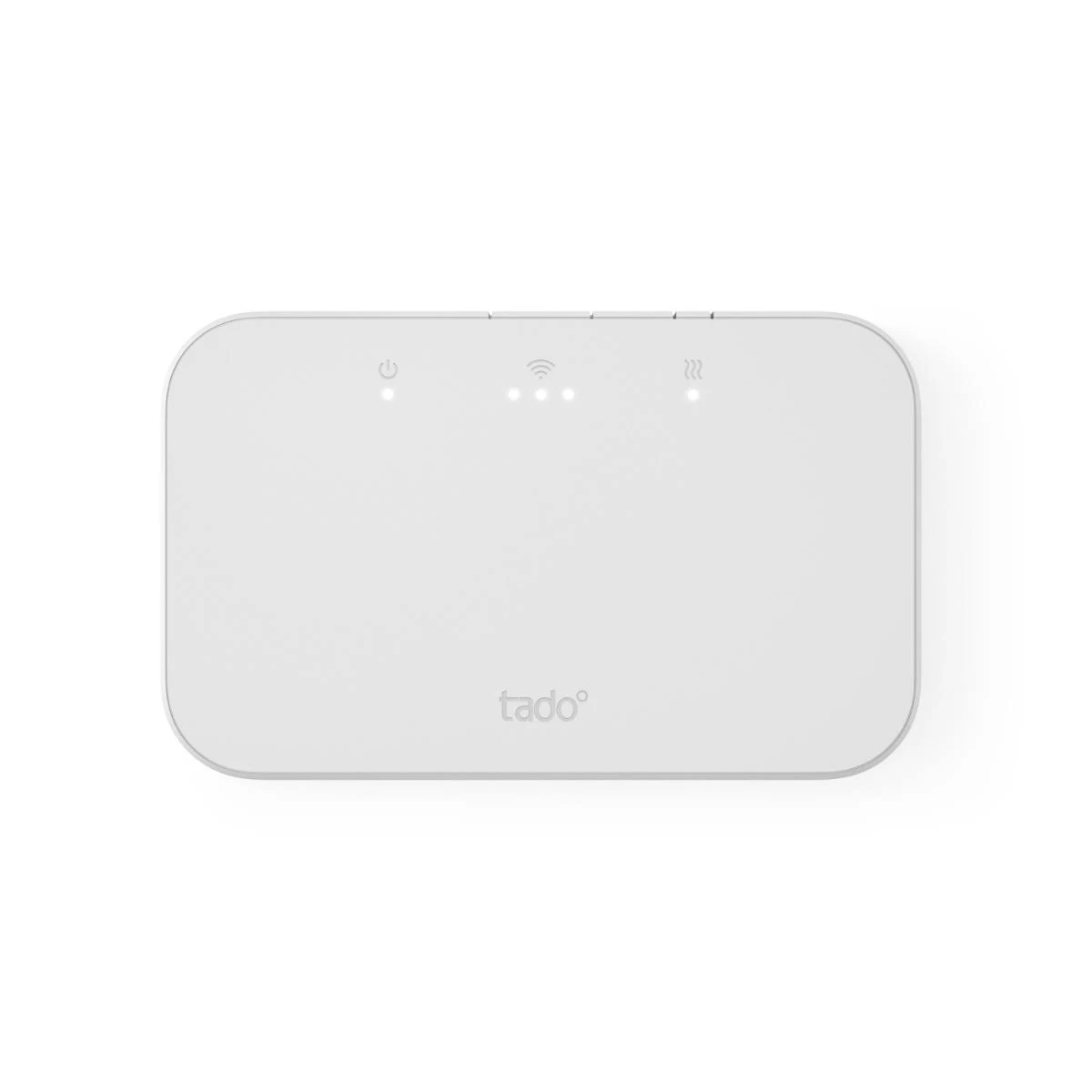 Appareil domestique intelligent Tado° blanc avec trois voyants lumineux sur le dessus.