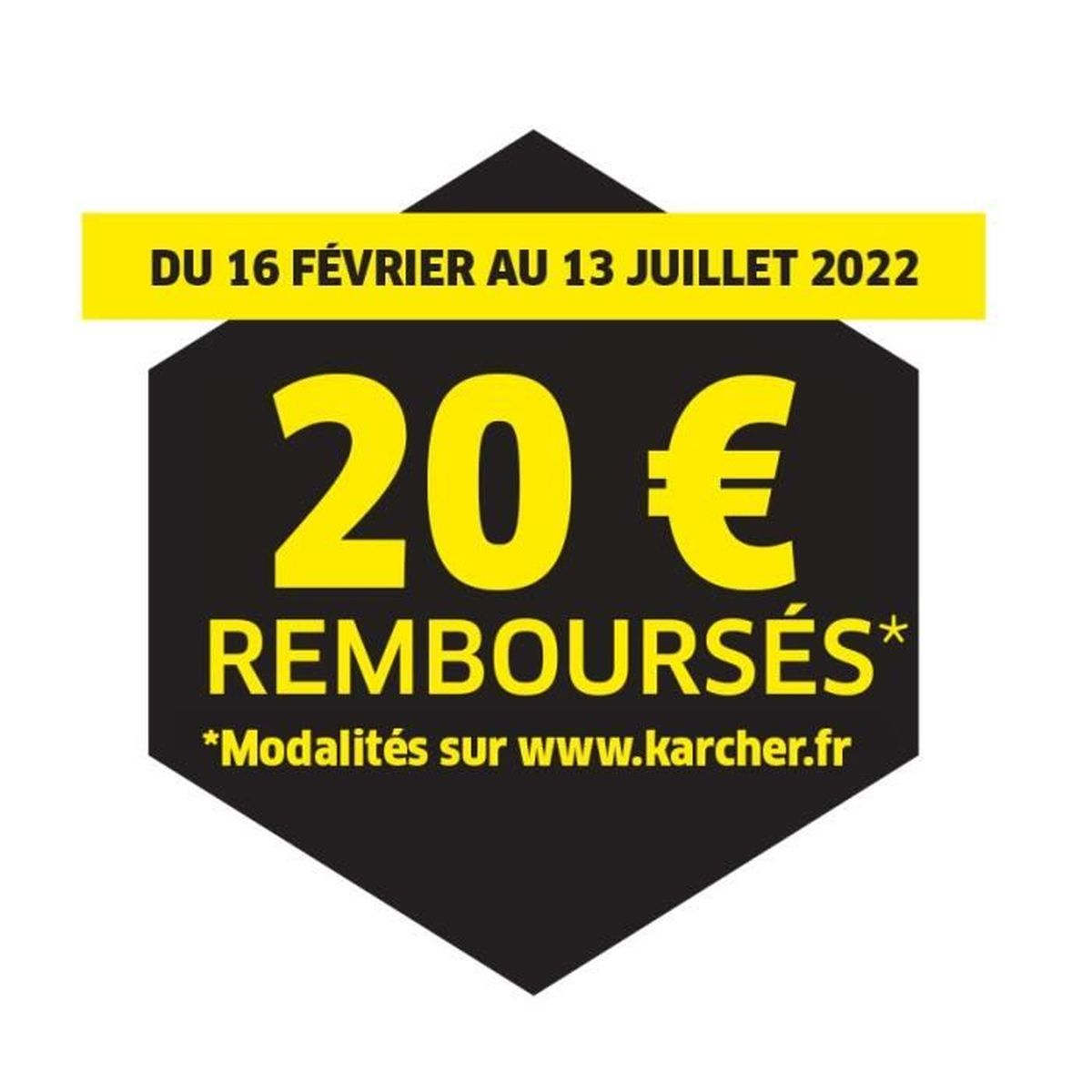 Un cartello promozionale nero e giallo con testo in francese per un'offerta di rimborso.