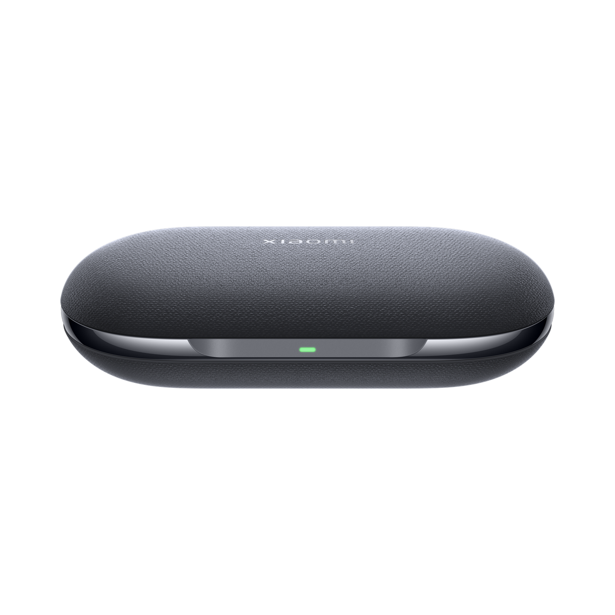 Ciemnoszary głośnik Xiaomi z zielonym światłem, owalny, na czarnym tle.