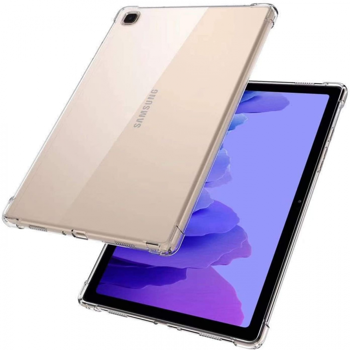 Ein Tablet in einer transparenten Hülle. Ein Tablet ist oben, das andere unten. Beide sind hellbeige.