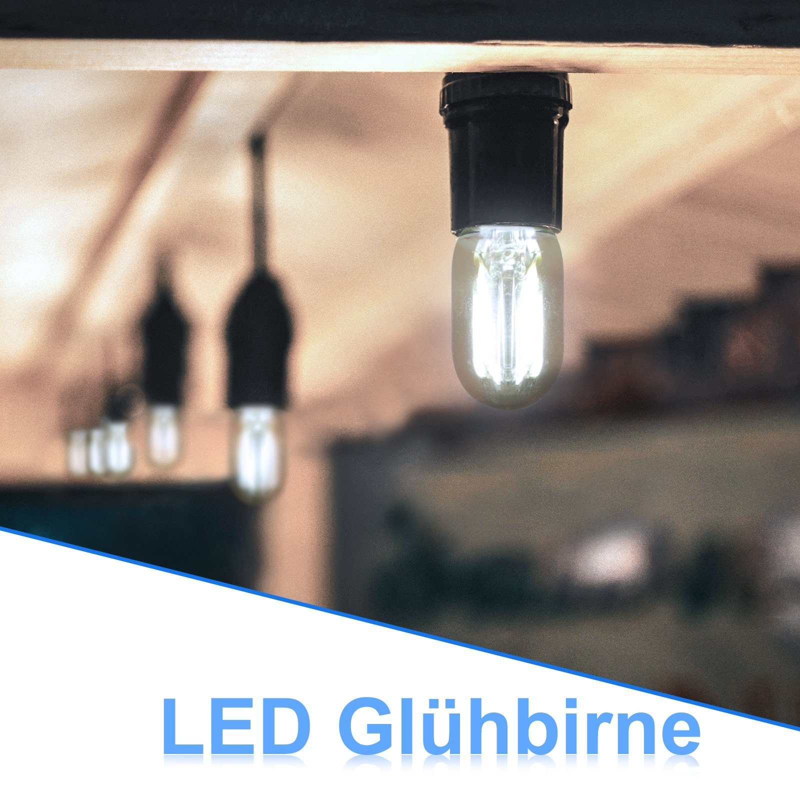 Pojedyncza żarówka LED zwisająca z sufitu, z napisem 'LED Glühbirne' poniżej.