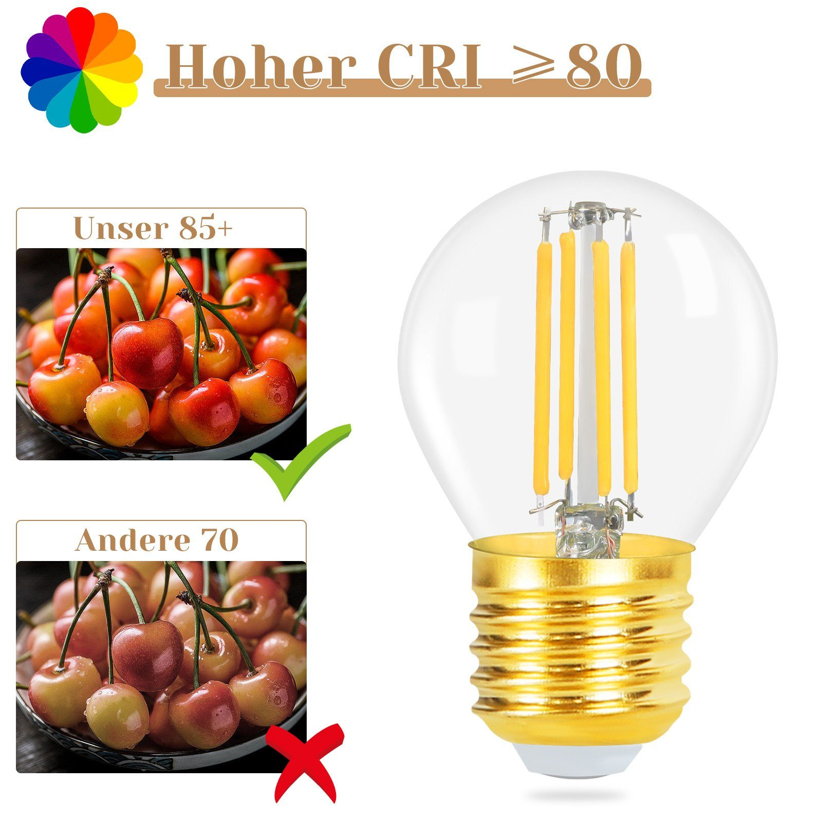 Porównanie żarówek. Jedna z dobrym odwzorowaniem kolorów, a druga ze słabym.