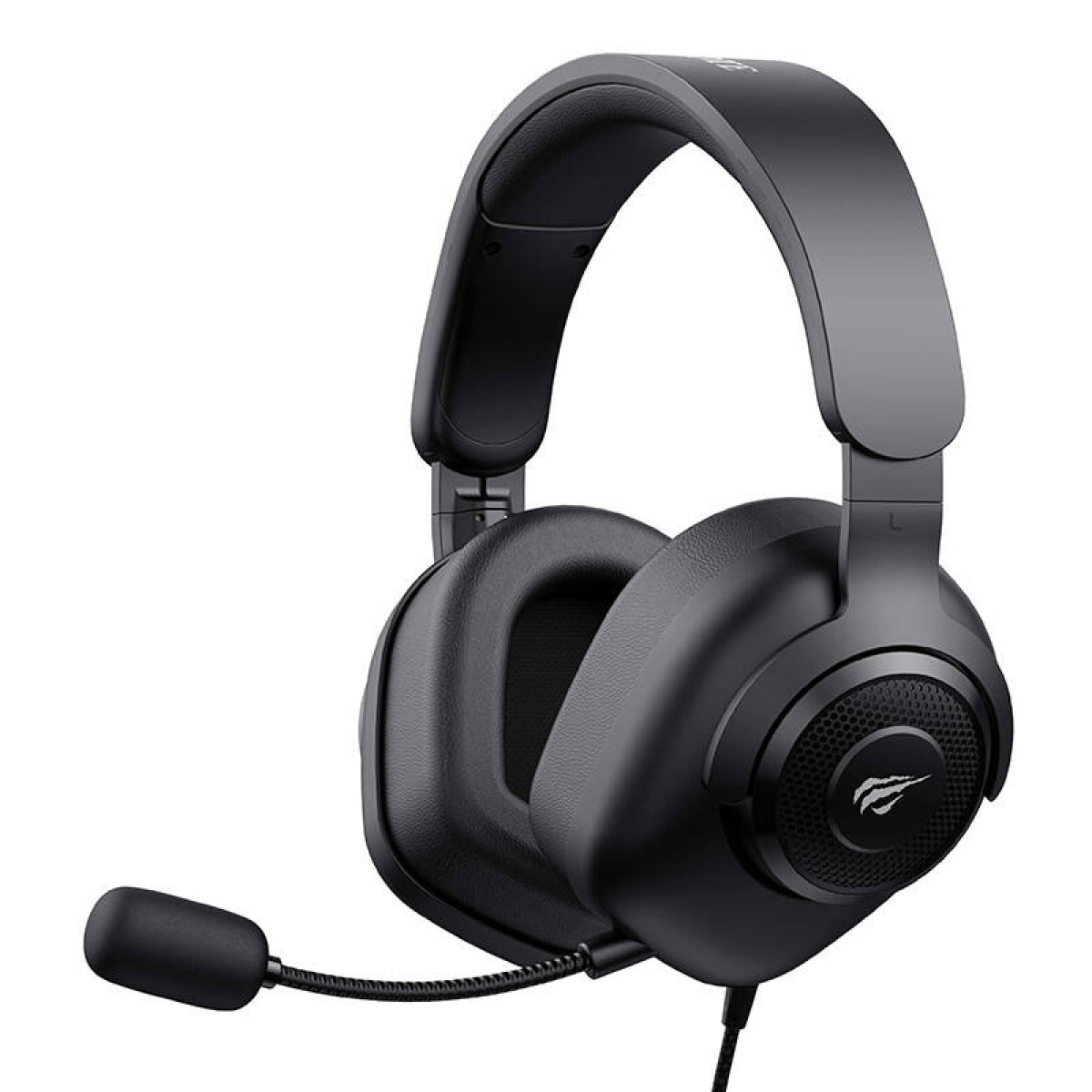 Schwarzes Gaming-Headset mit Mikrofon. Over-Ear-Design mit gepolsterten Ohrmuscheln.