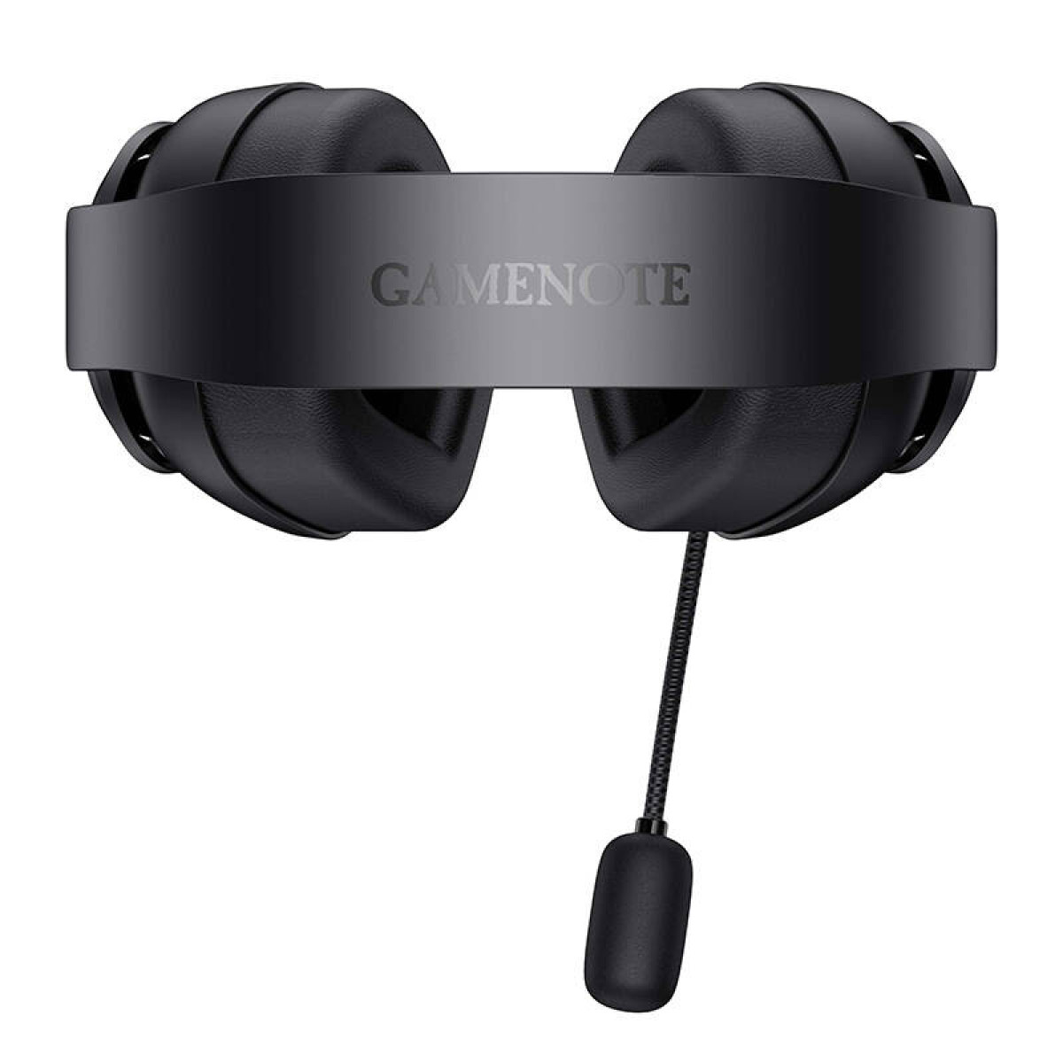Schwarzes Gaming-Headset mit dem Wort GAMENOTE auf dem Bügel und einem Mikrofon.
