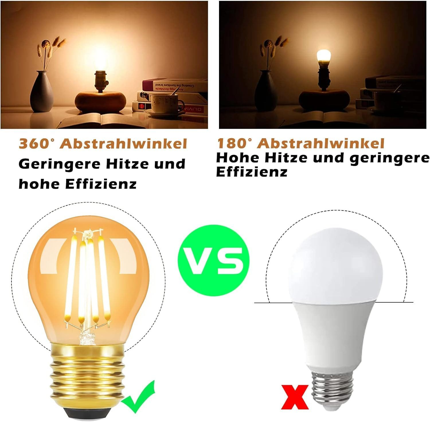 Due lampadine, una arancione e una bianca, che mostrano diversi schemi di luce.