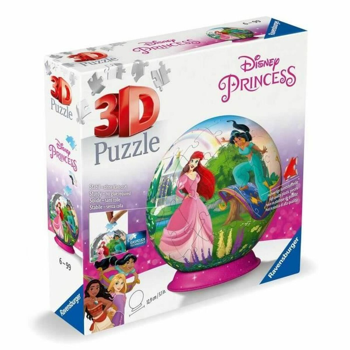 Pudełko z puzzlami 3D Disney Princess z sceną księżniczki.