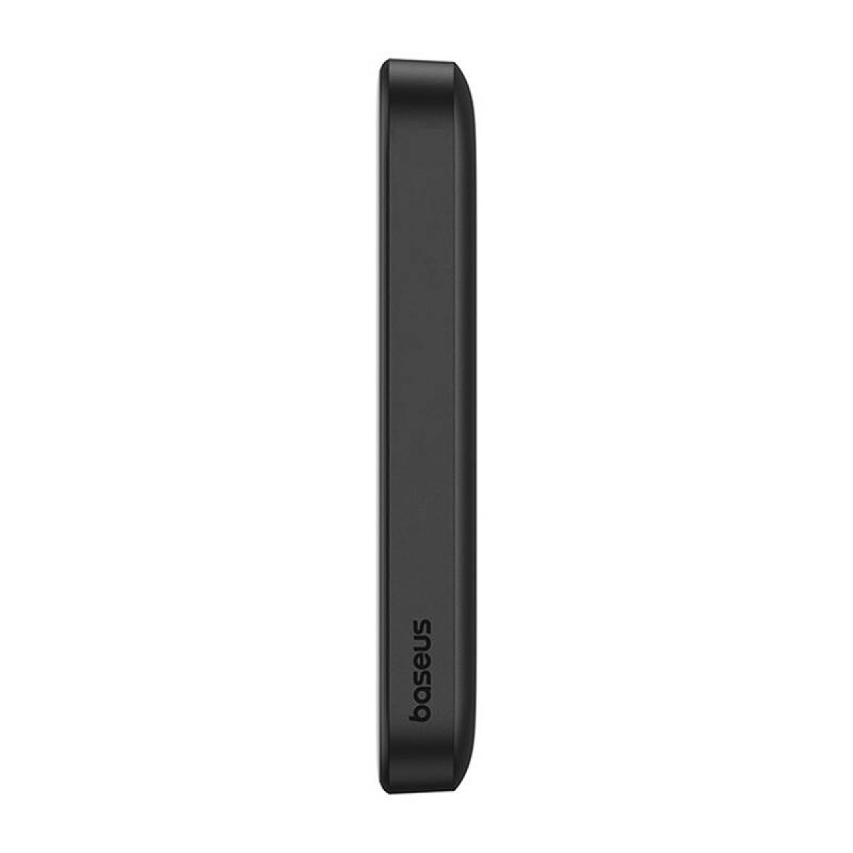 Eine schwarze, rechteckige Powerbank mit dem Aufdruck 'Baseus'.