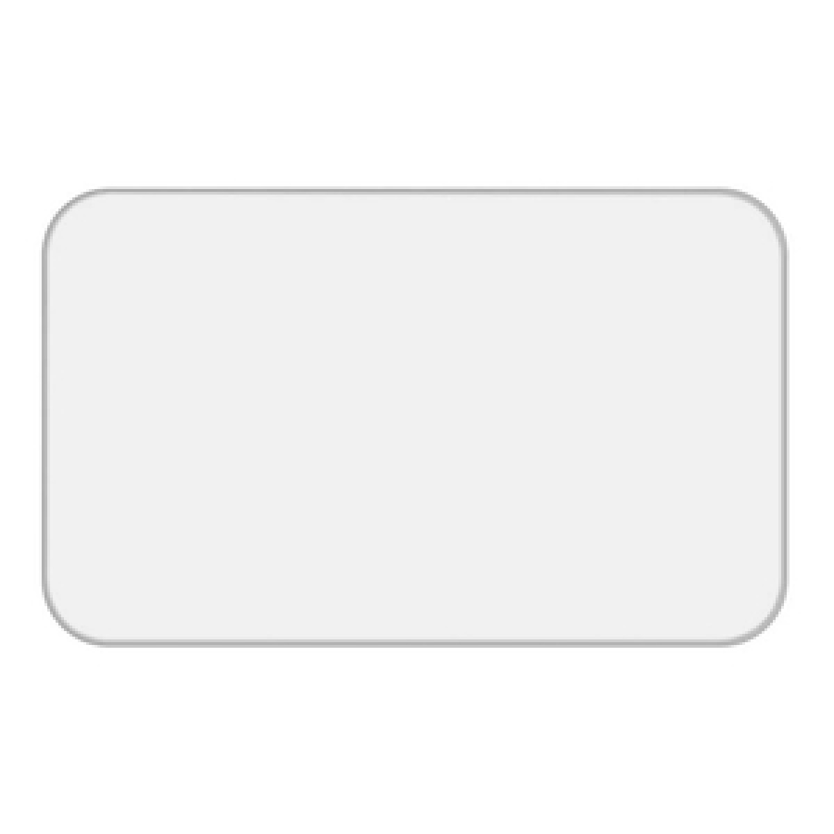 Biały prostokątny obiekt z zaokrąglonymi rogami, na gładkim białym tle.