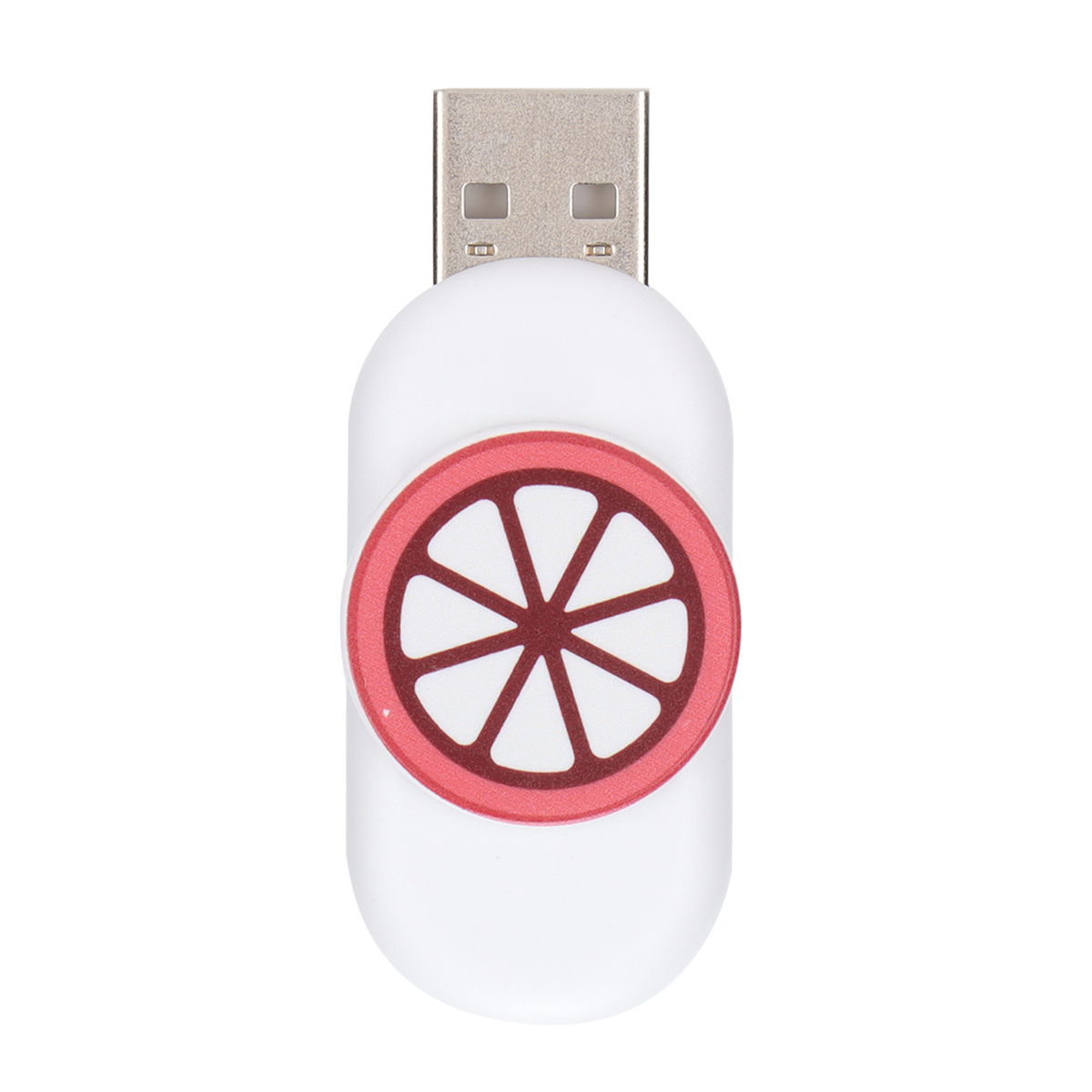 Ein weißer USB-Stick mit einem rot-weißen Raddesign.