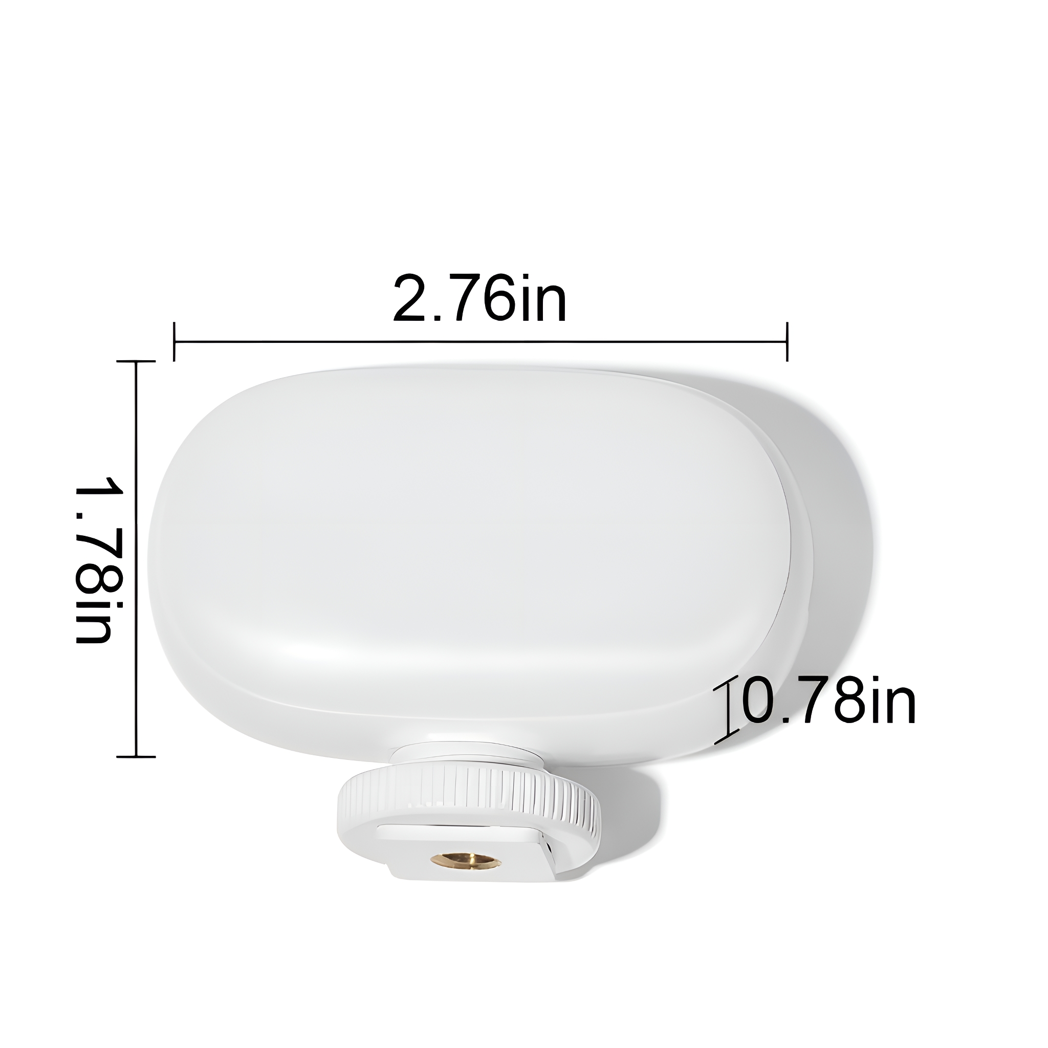 Weißes Licht für Kamera mit Abmessungen von 2,76 Zoll x 1,78 Zoll x 0,78 Zoll. Es hat eine Halterung.