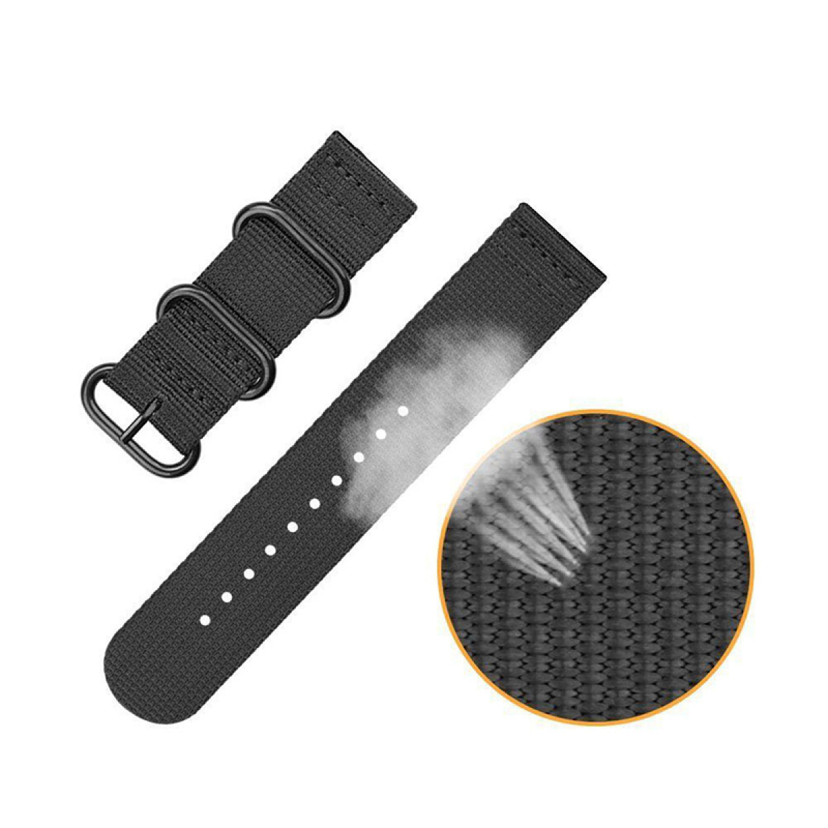 Czarny pasek do zegarka z białym przepływem powietrza, zoom okrąg.