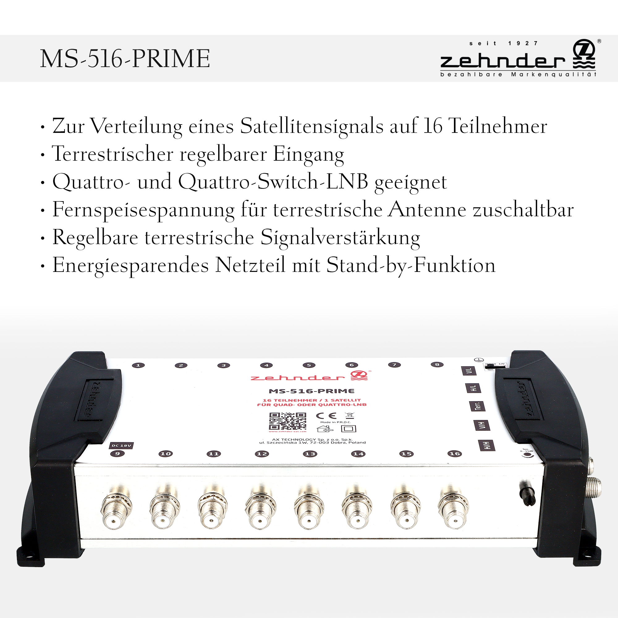 Ein schwarz-weißes elektronisches Gerät mit vielen Ein- und Ausgängen und Texten.