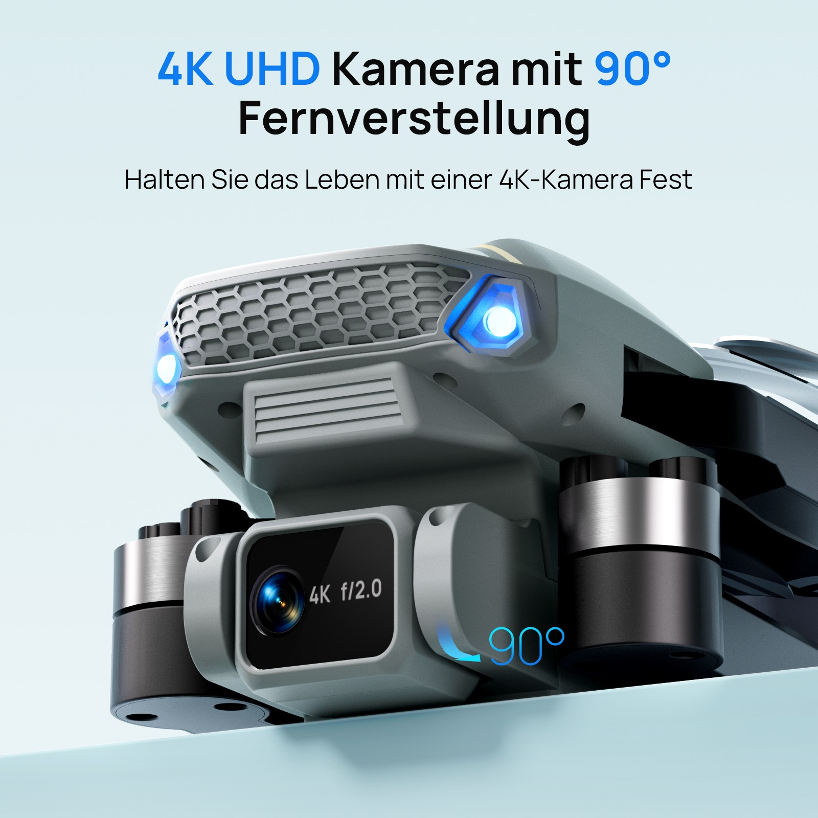 Eine Drohne mit 4K-Kamera und 90° Einstellung.
