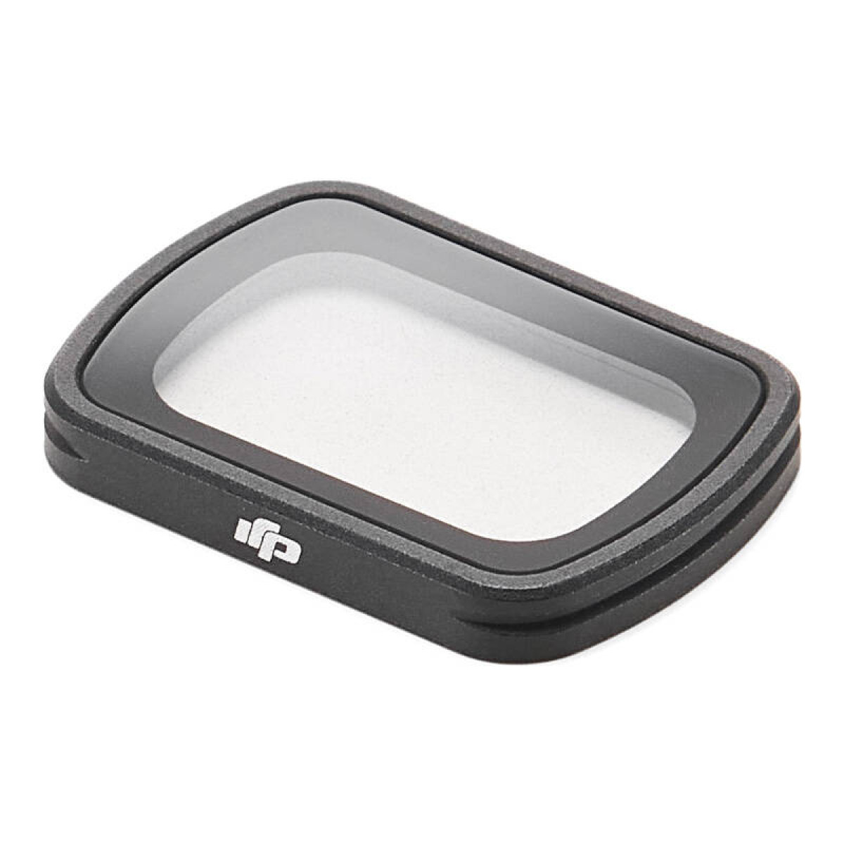 Schwarzer Kameraobjektivfilter in einem schwarzen Rahmen. Der Filter ist klar und transparent.