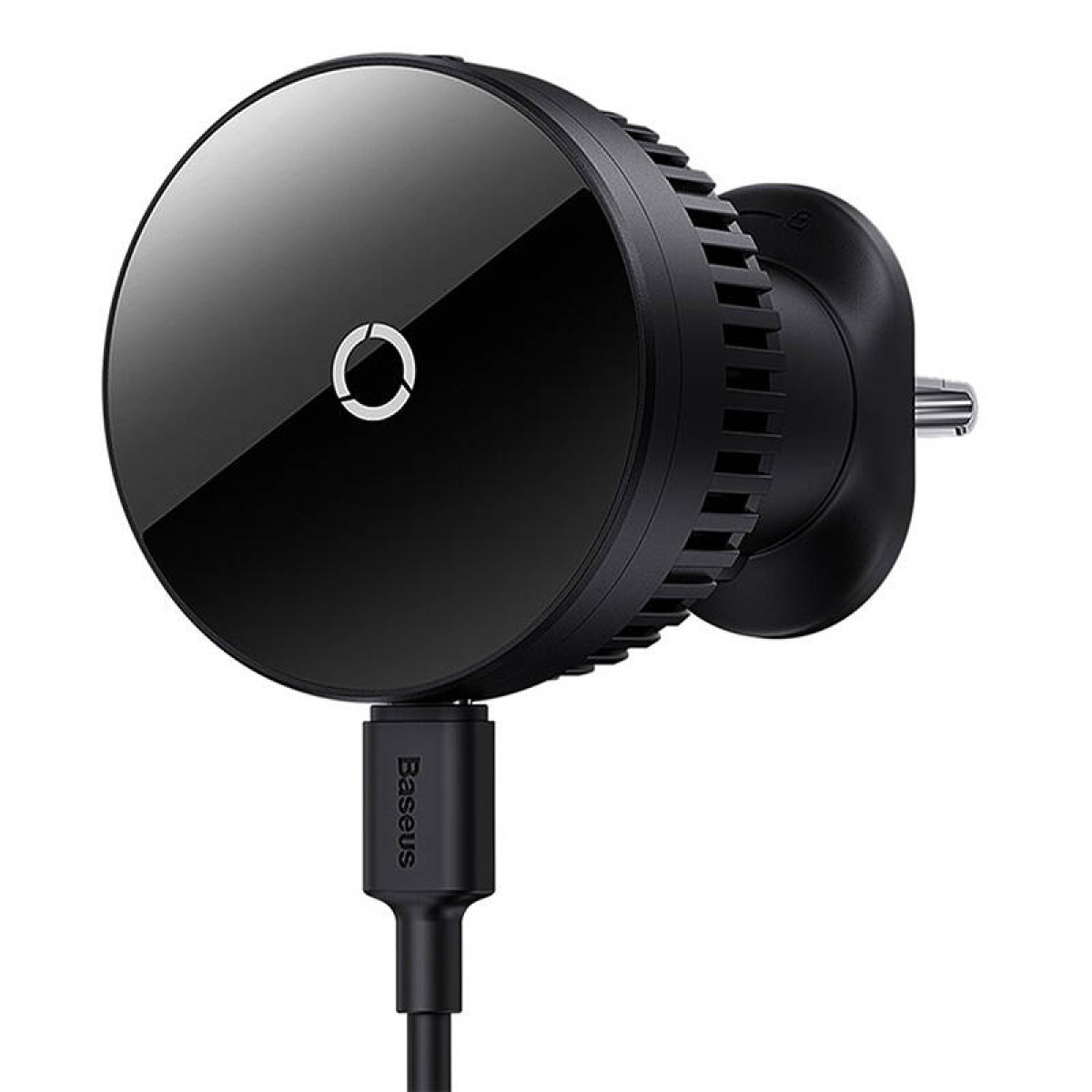 Zwarte Baseus-lichtnetadapter met een zwarte oplaadkabel.