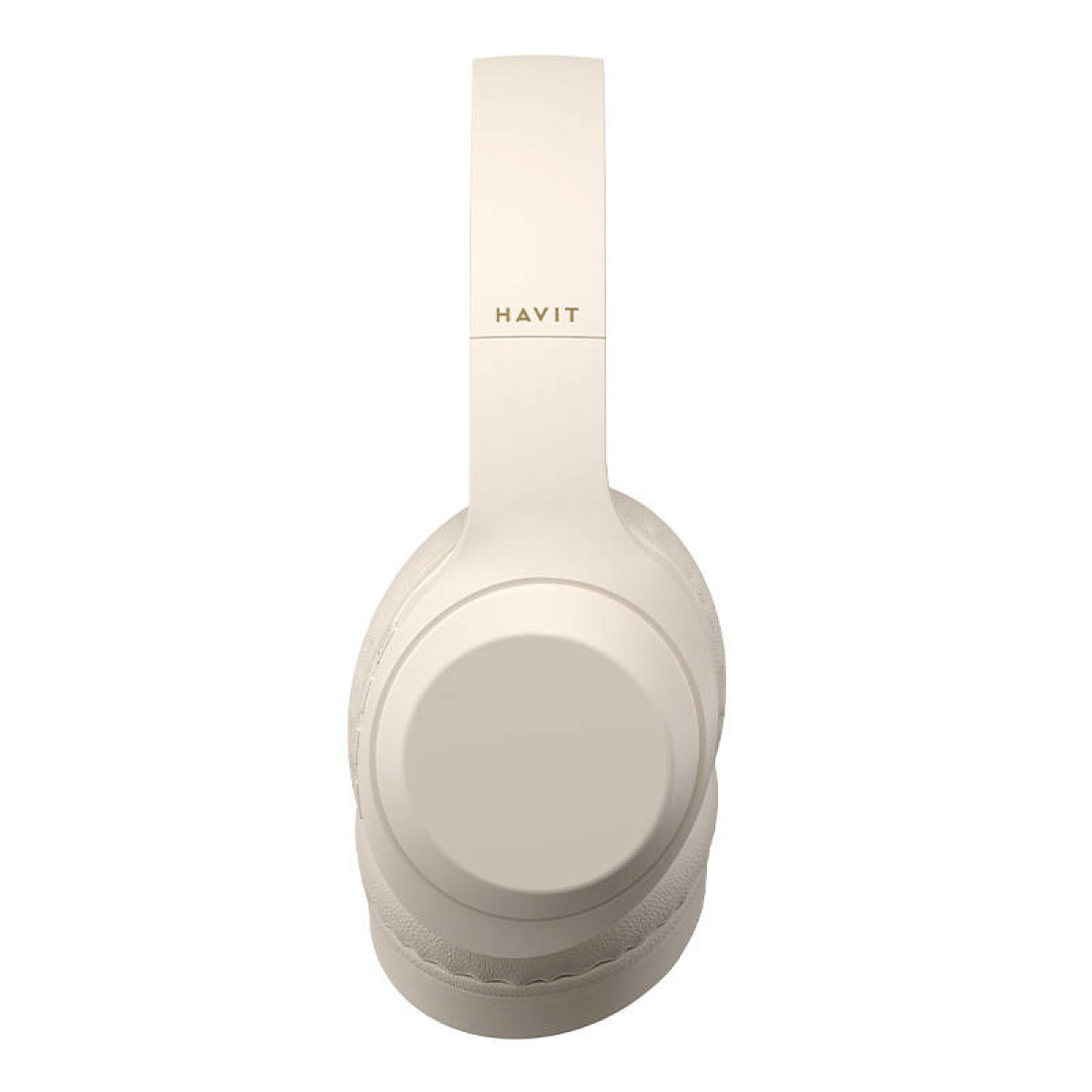 Auriculares blanquecinos con la marca HAVIT en la diadema.