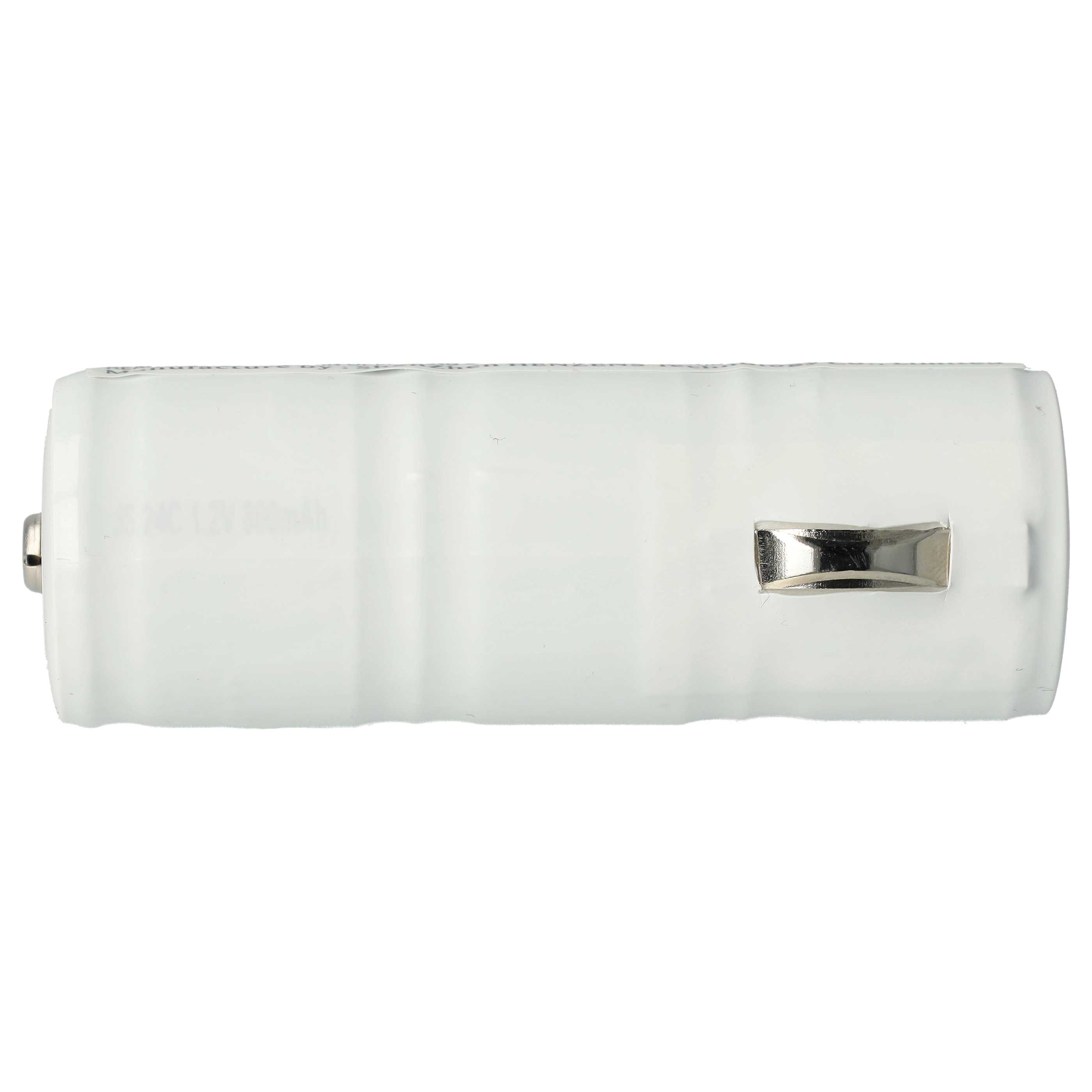 Weiße zylindrische Batterie mit silbernem Anschluss.