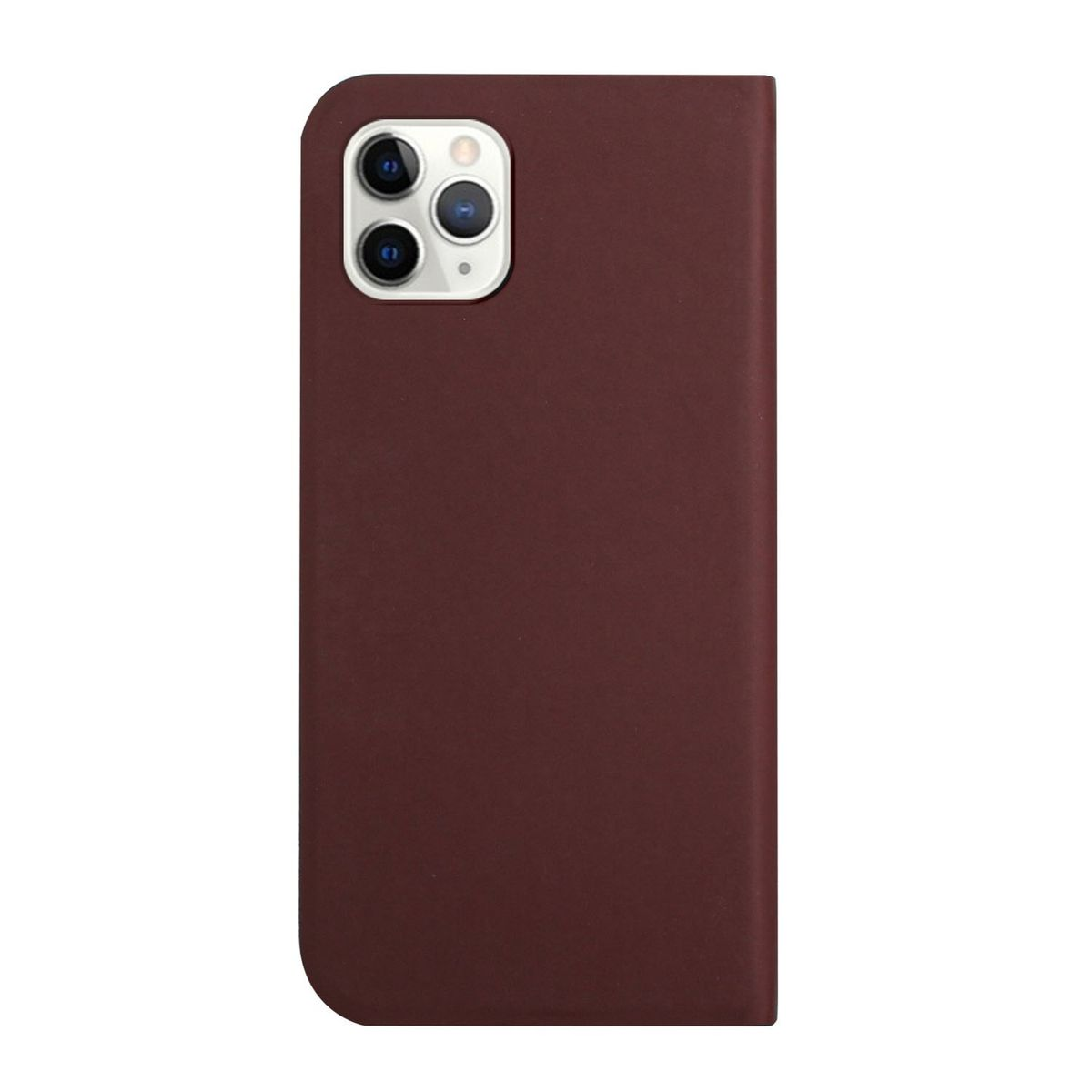 Eine weinrote Handyhülle mit Kameraaussparung für ein iPhone. Die Hülle hat eine glatte, einfarbige Oberfläche.