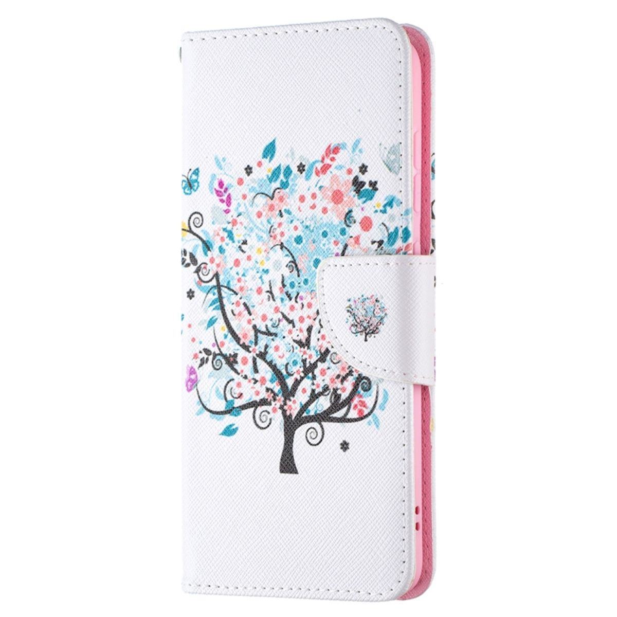 Eine weiße Handyhülle mit einem floralen Baumdesign.