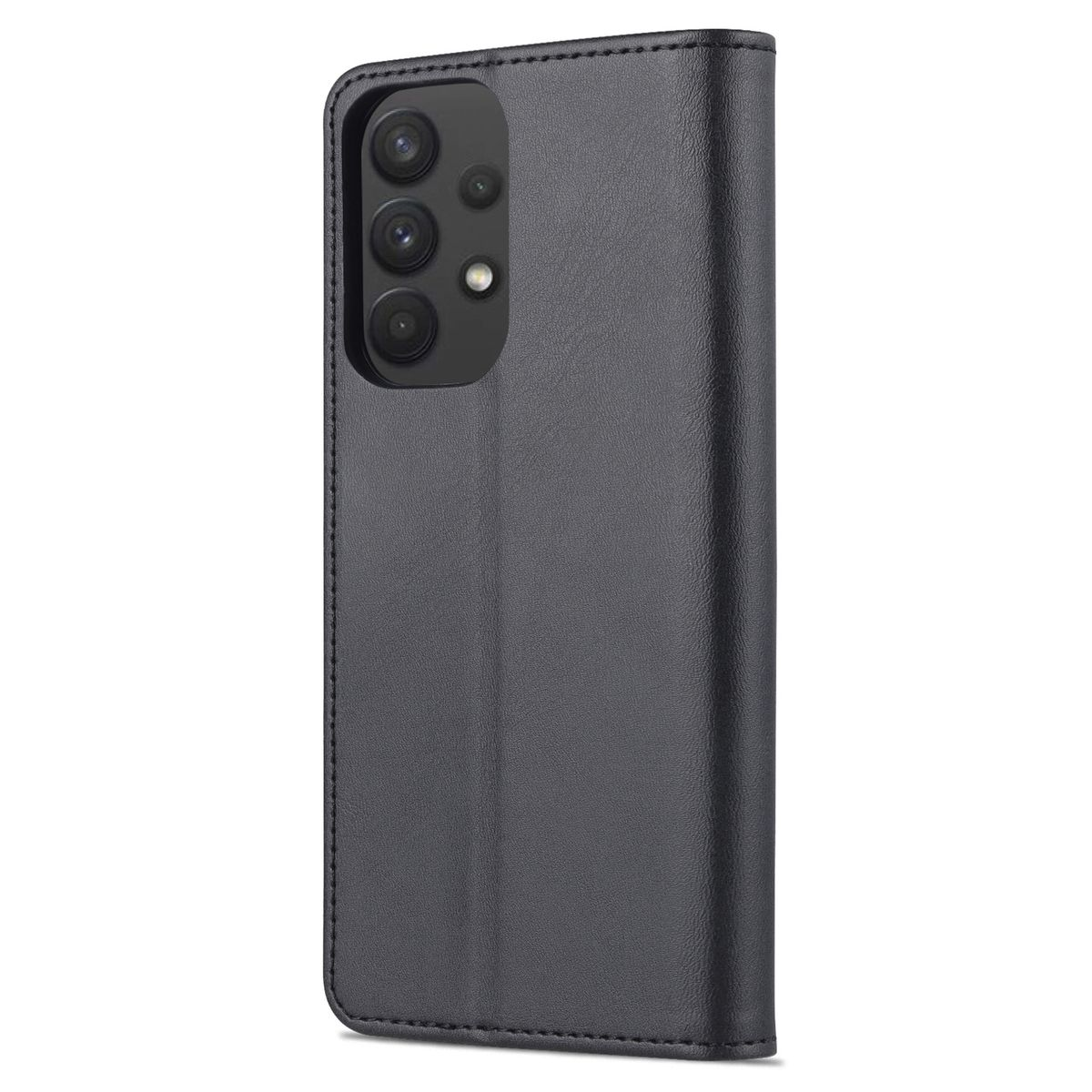 Schwarze Handyhülle, geschlossen, mit einem Telefon und einem Kameramodul.