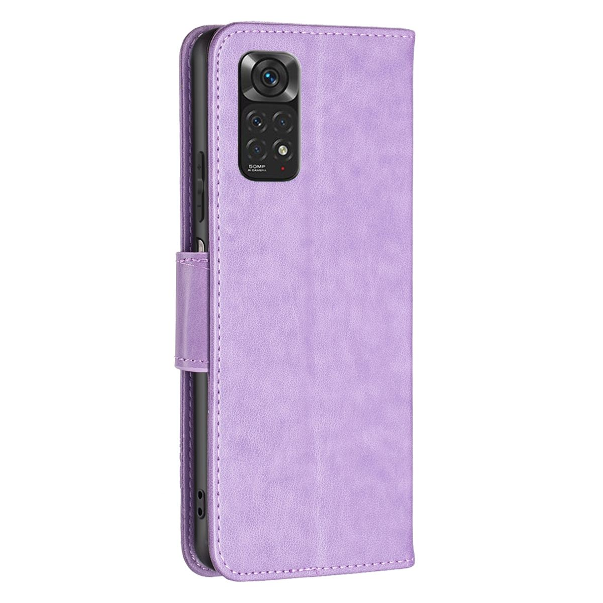 Lila Handyhülle geöffnet, Telefon zeigend. Mit Kamera und 60MP Funktionen.