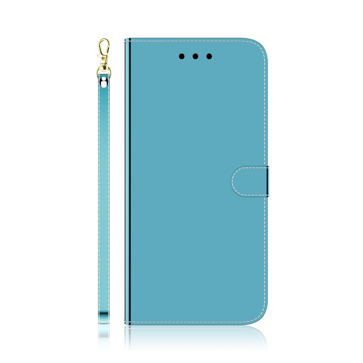Himmelblaue Handyhülle mit Handschlaufe. Einfarbiger Hintergrund und sauberes Design.