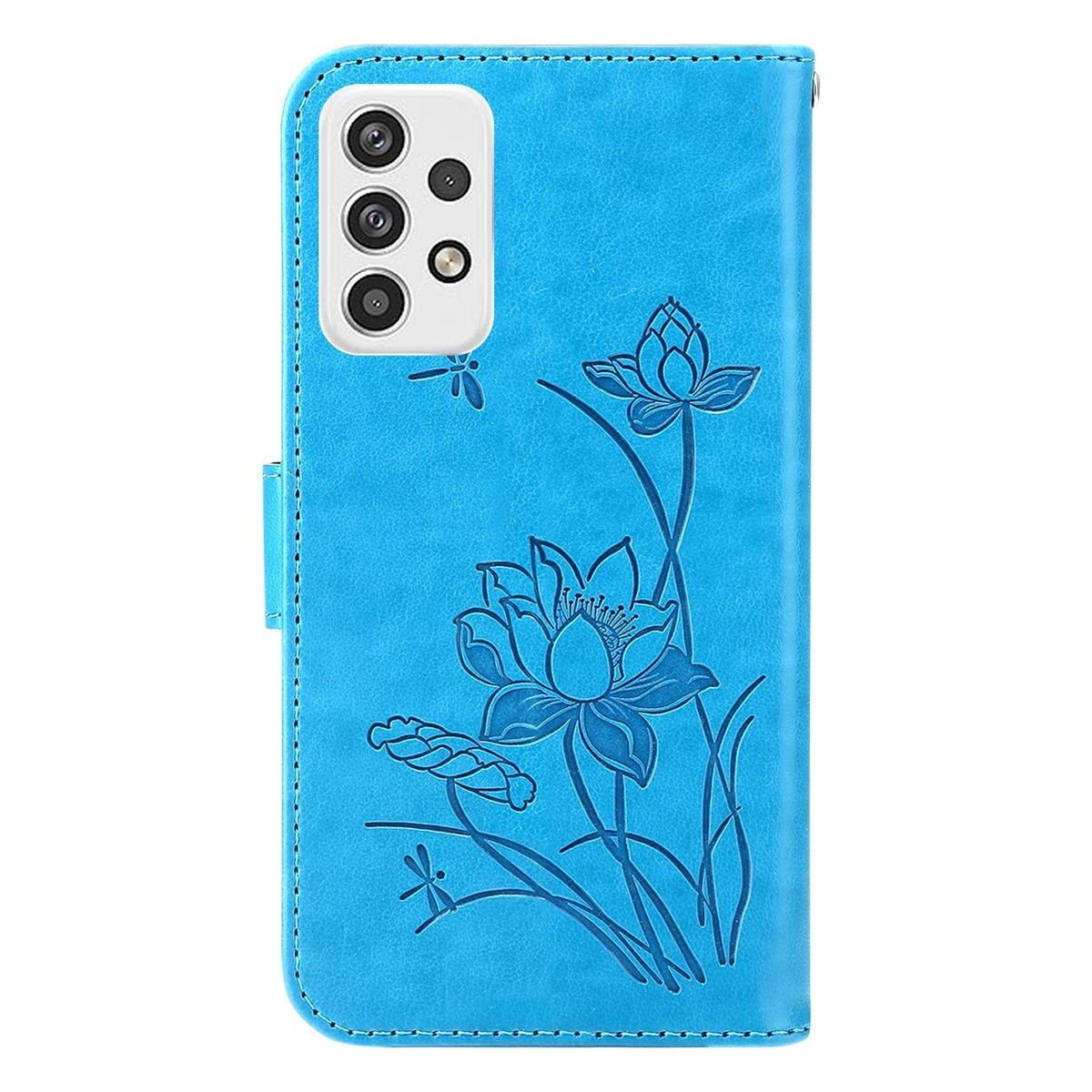 Blaue Handyhülle mit Lotusdesign. Mit Magnetverschluss und Kartenhalter.