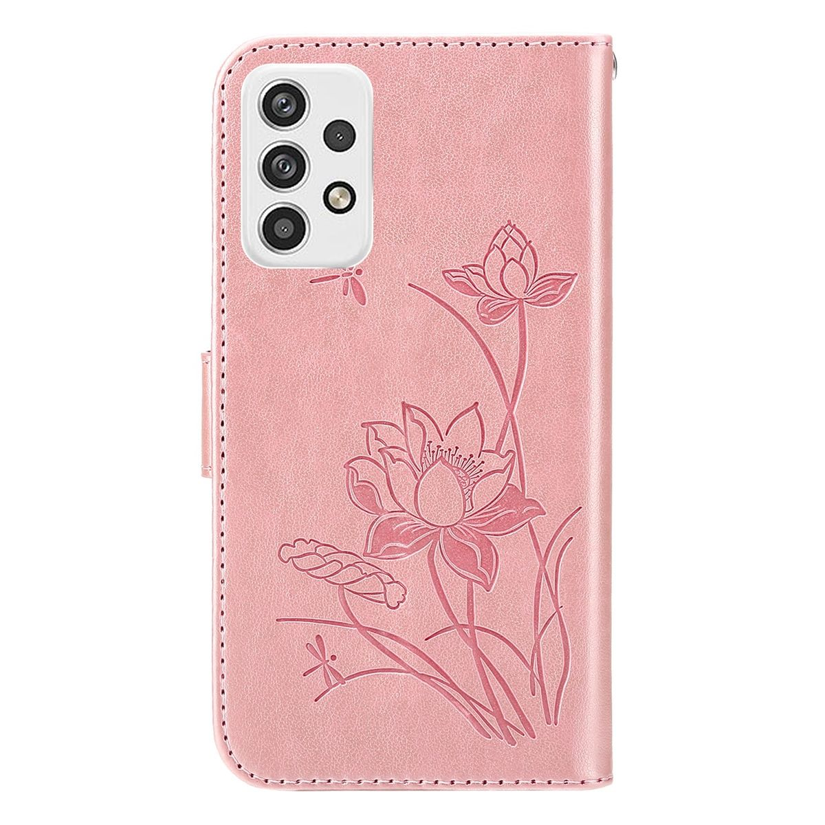 Rosa Handyhülle mit floralem Design, geschlossen.