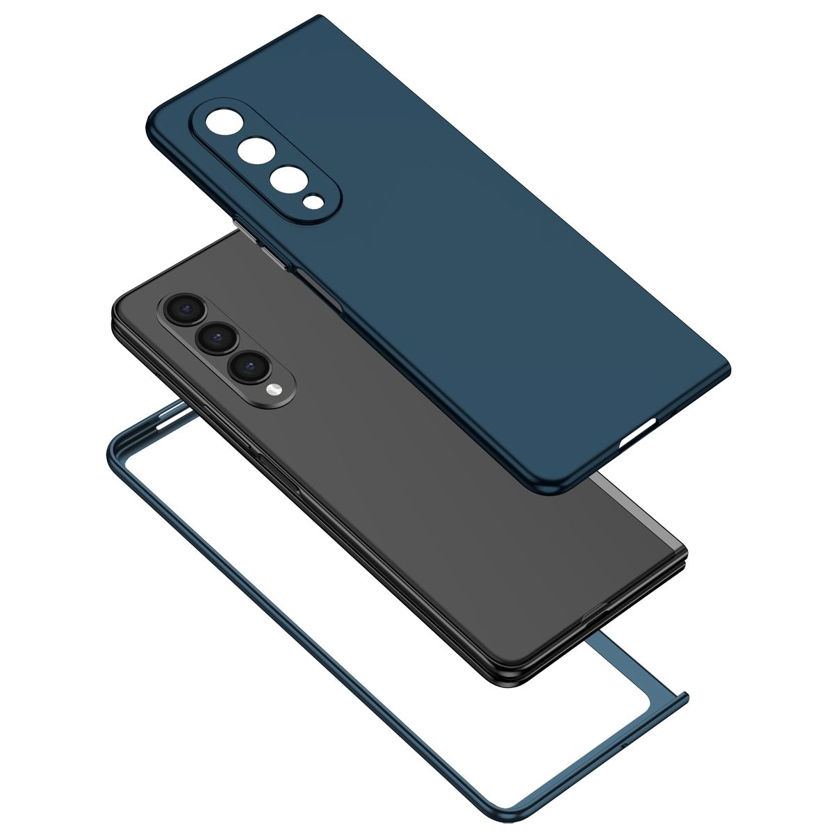 Blau-graue Handyhülle mit getrennten Telefonteilen.