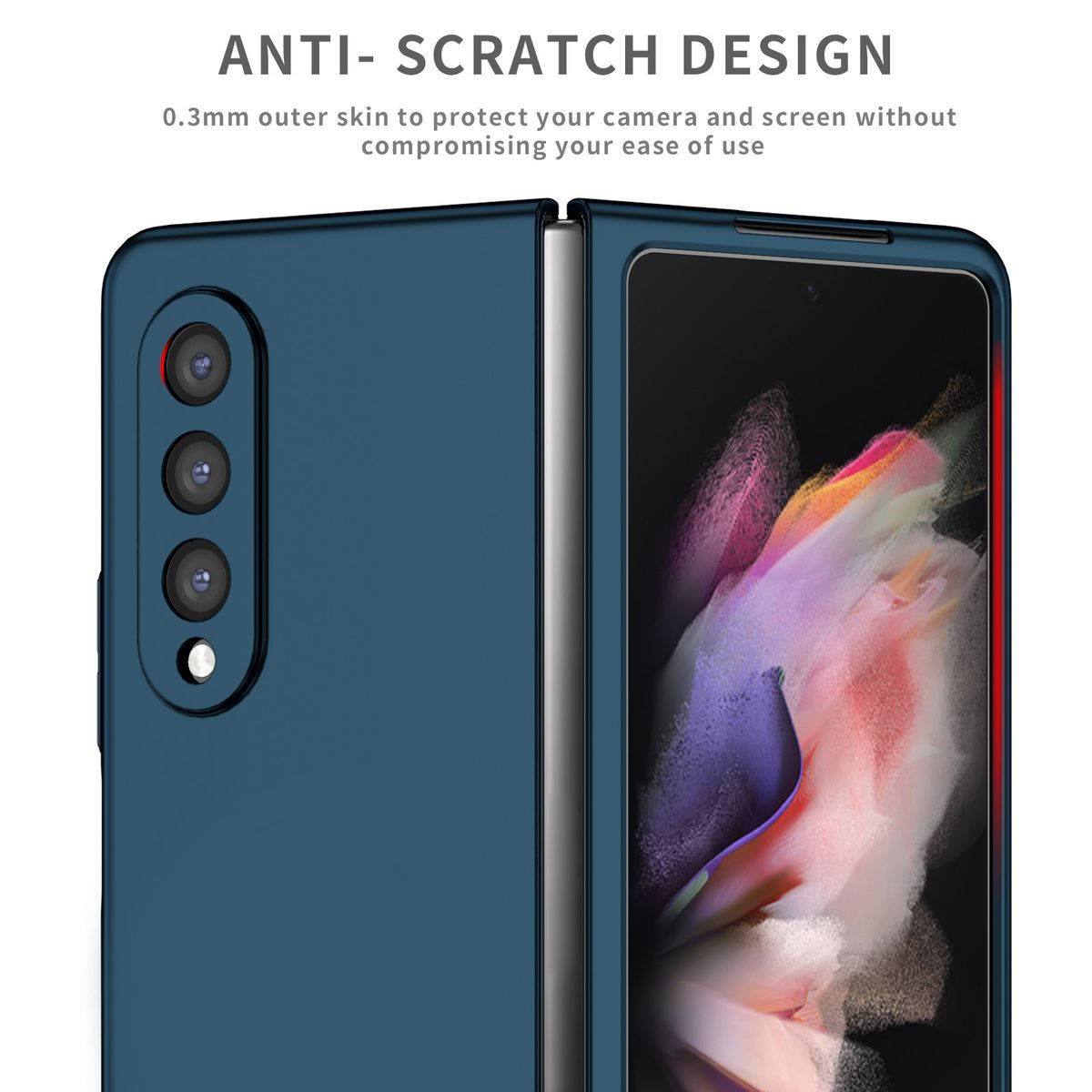 Blaue Handyhülle, schützt die Kamera. Kratzfestes Design, schützt den Bildschirm.