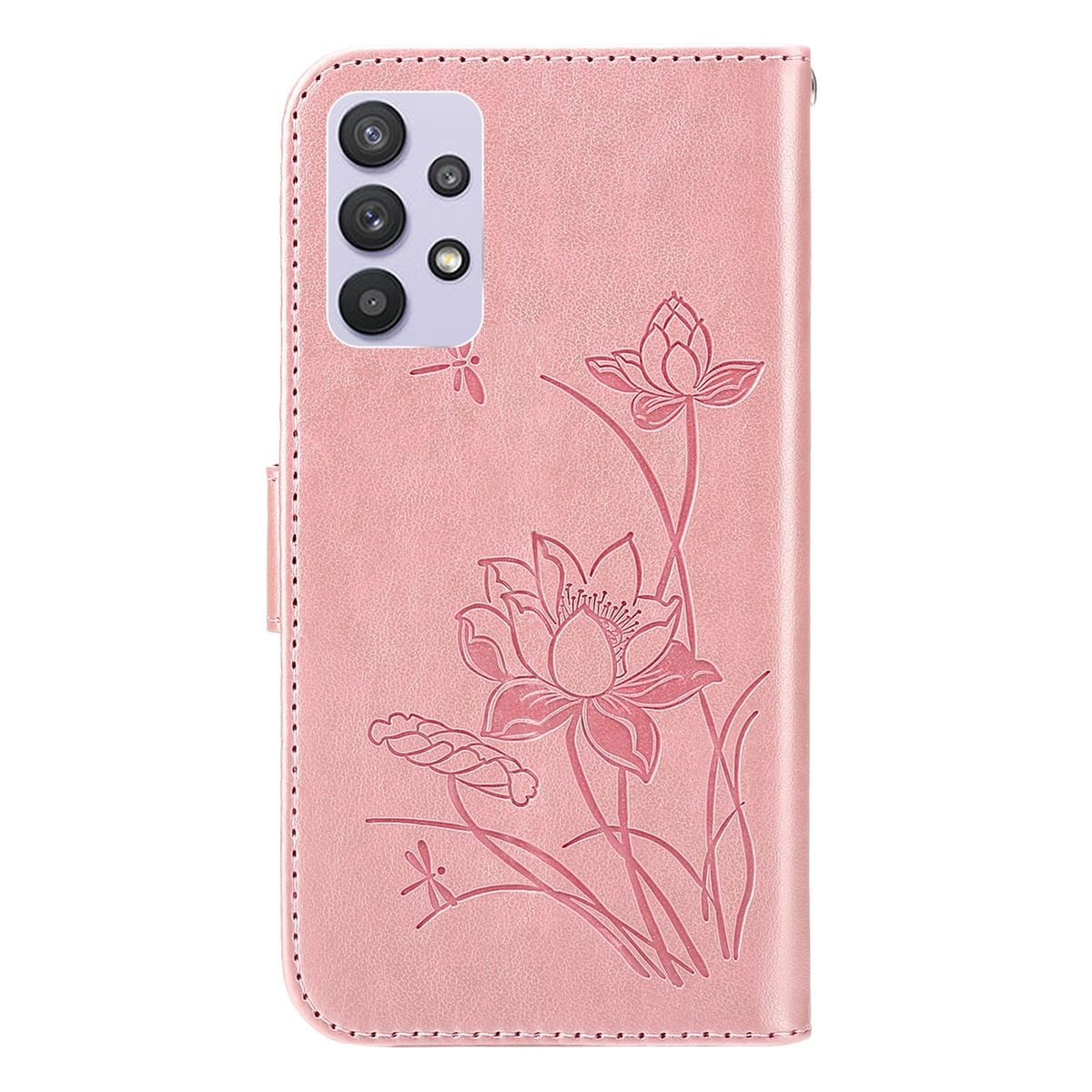 Rosa Handyhülle mit Blumendesign und Libelle. Telefon ist innen.