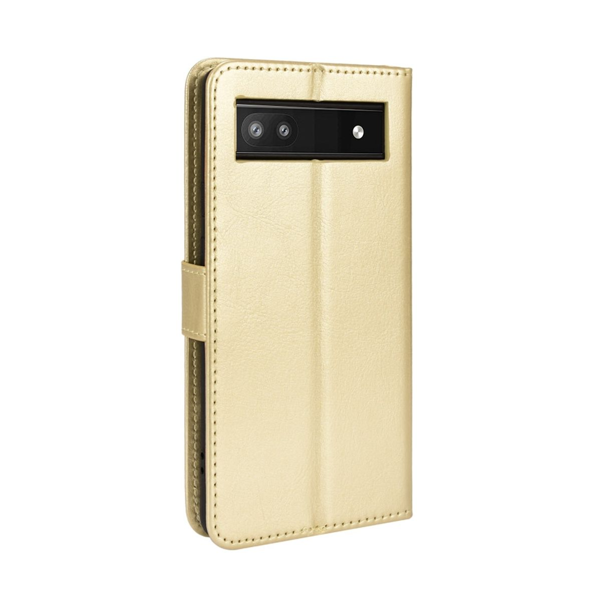 Goldene Handyhülle mit Kameraaussparungen und Magnetverschluss. Die Handyhülle ist geschlossen.