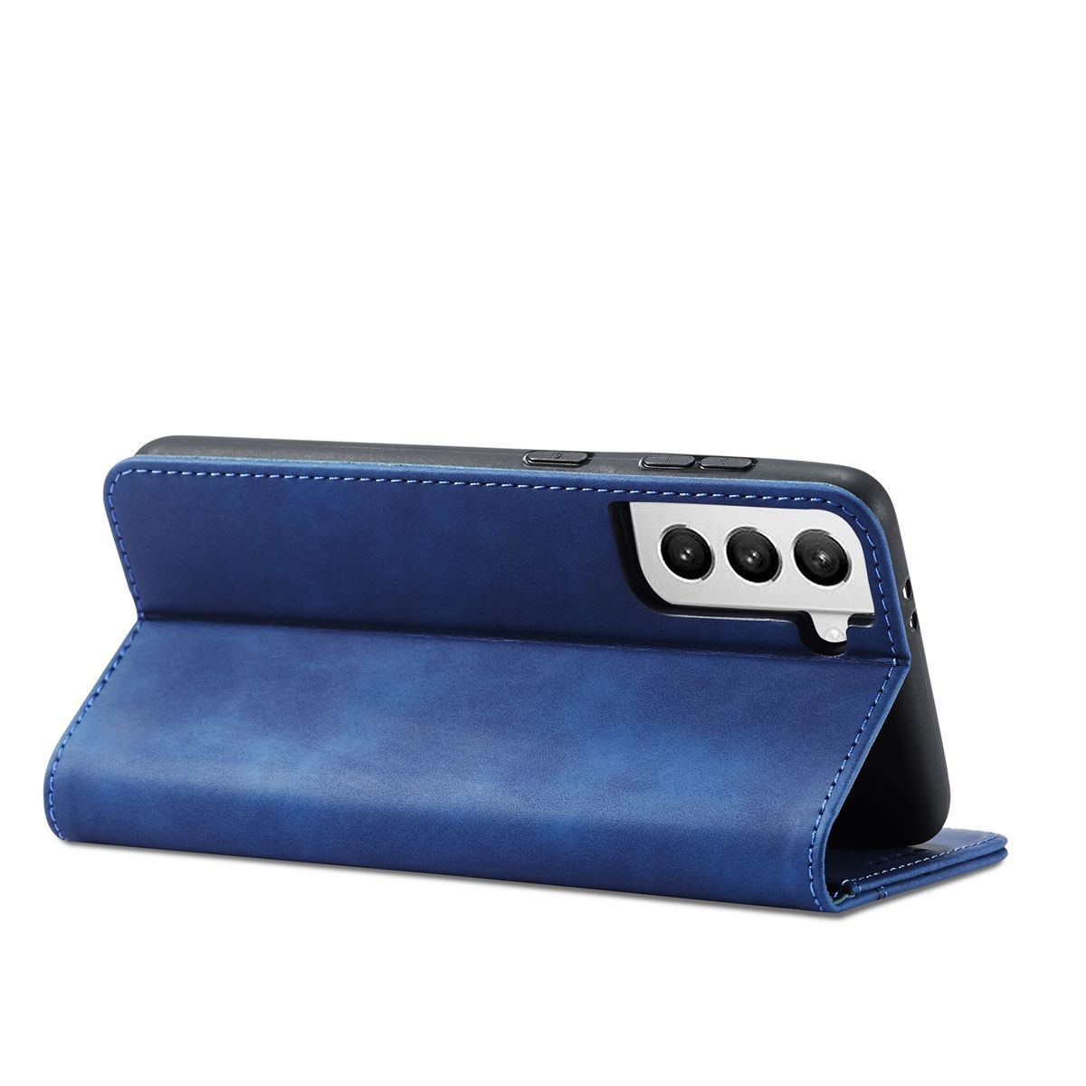 Blaue Handyhülle mit Telefon, zeigt die Telefonkameras.