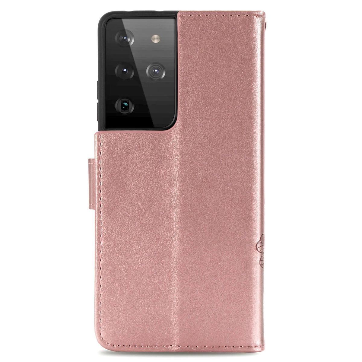 Rosa Handyhülle mit einem Telefon darin. Sie ist geschlossen. Der Hintergrund ist einfach.