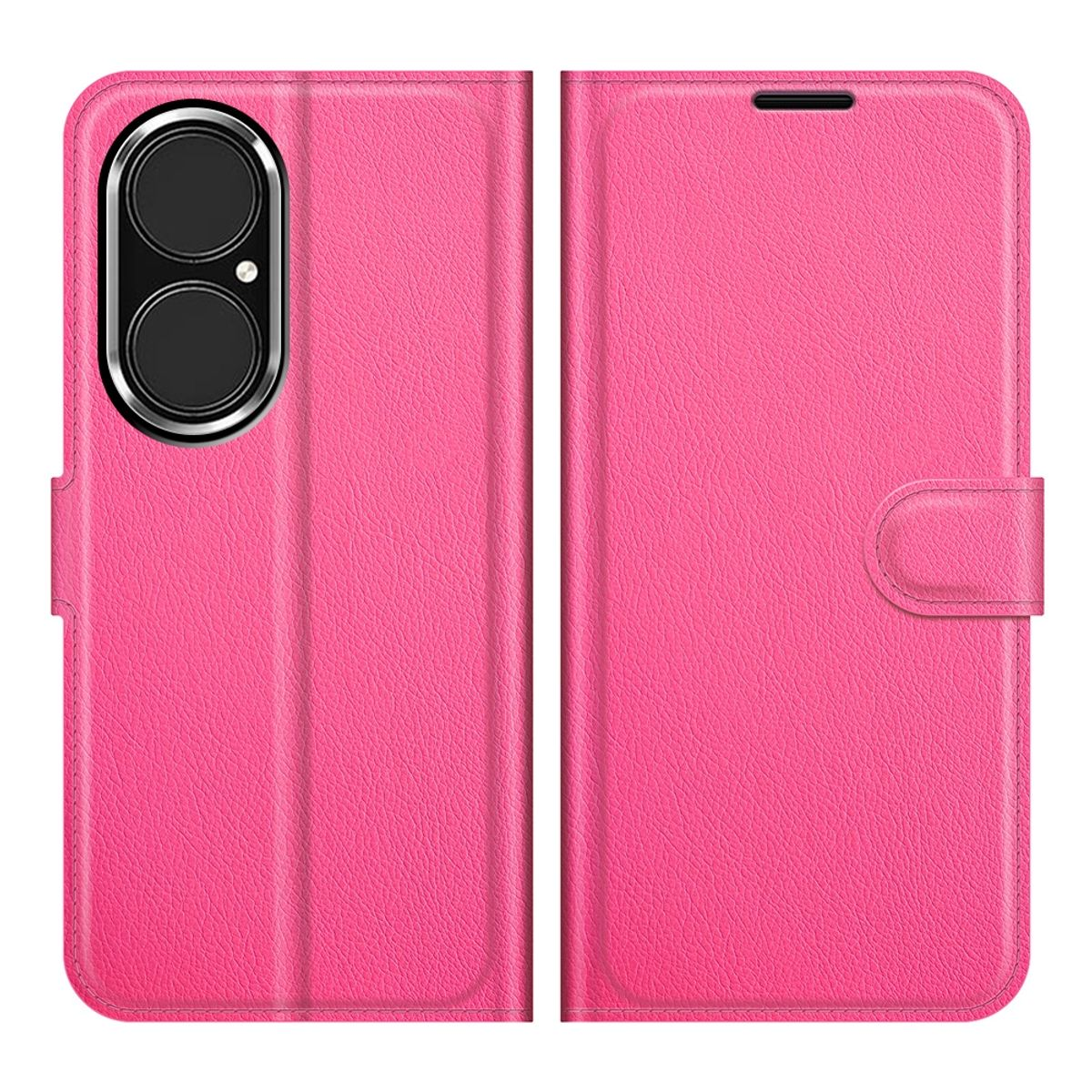 Pinke Handyhülle, geschlossen, mit einem Telefon darin.