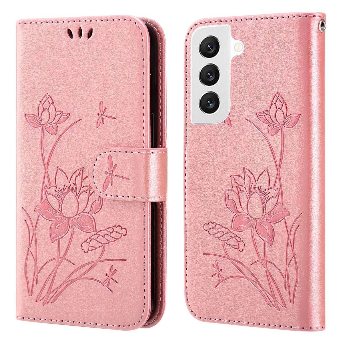 Rosa Handyhülle mit Lotusblumen-Design. Mit Magnetverschluss.