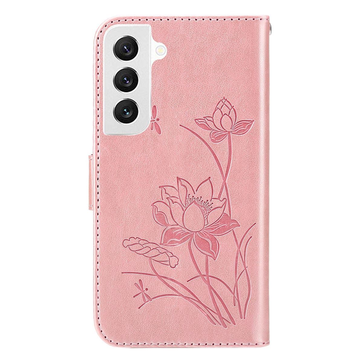 Rosa Handyhülle mit Lotusblumen-Design. Das Telefon befindet sich in der Hülle.