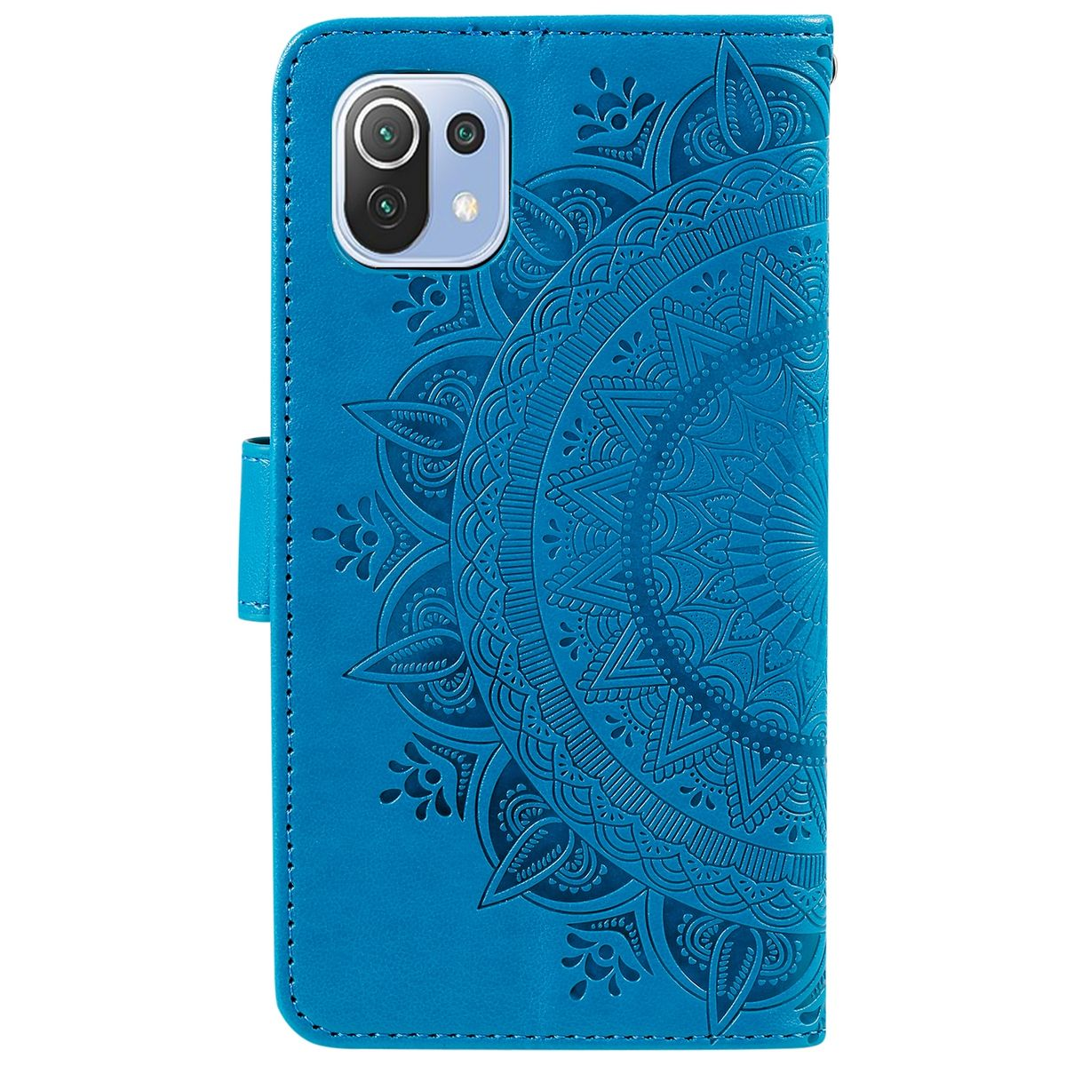 Blaue Handyhülle mit Mandala-Design. Details auf der Handyhülle sind sichtbar.