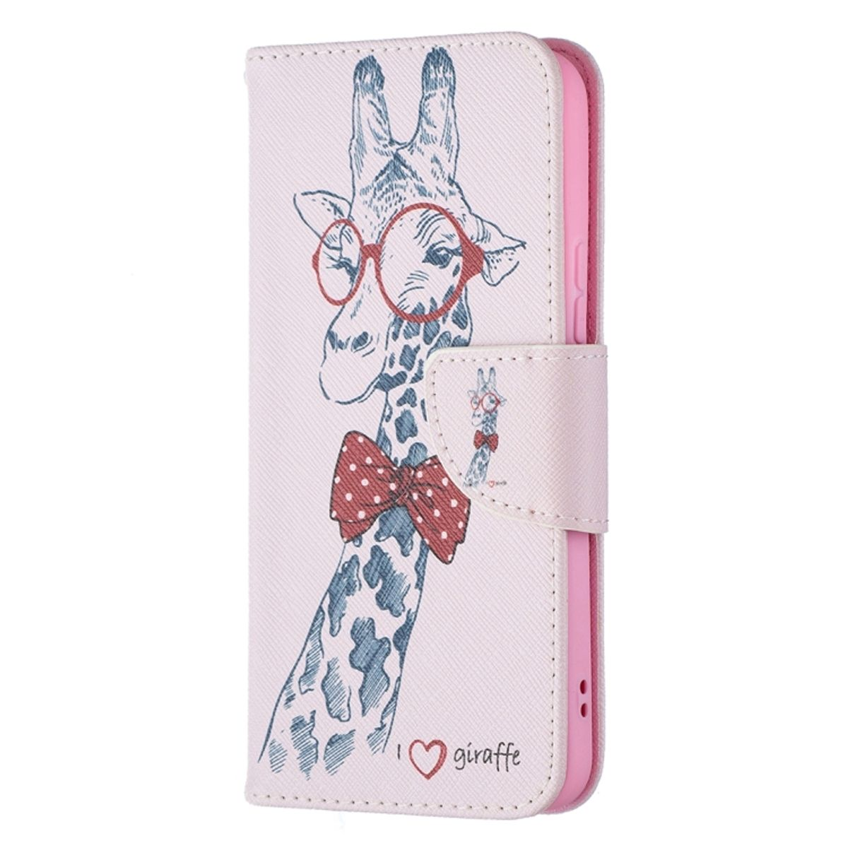 Handyhülle mit Giraffe mit Brille und Fliege. 'I love Giraffe' Text darunter.