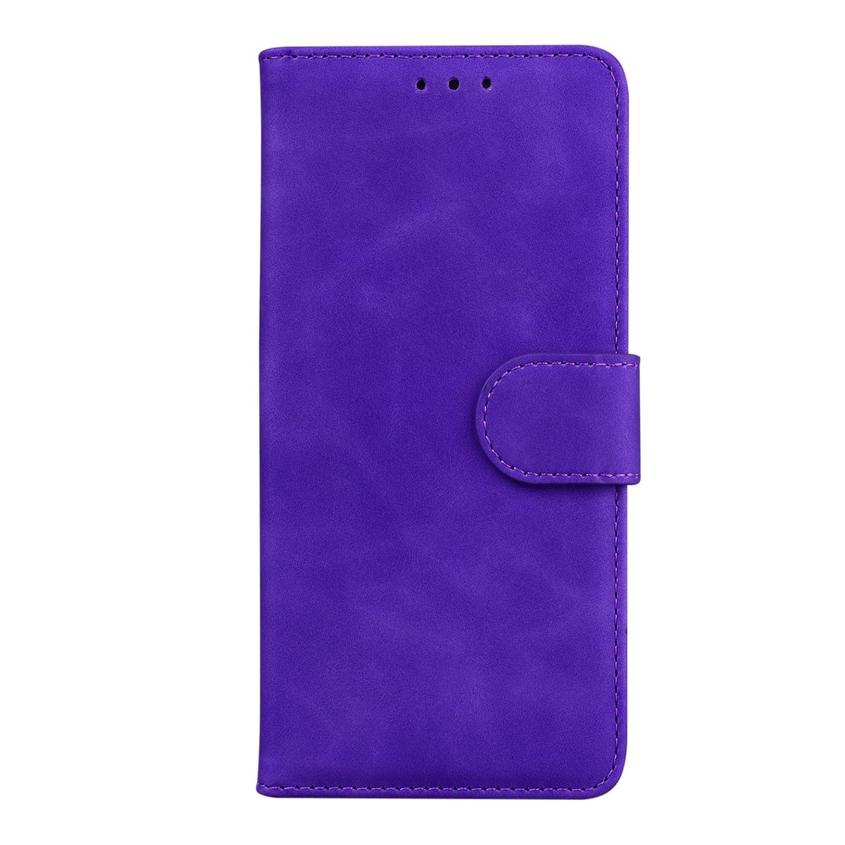 Lila Brieftaschen-Handyhülle, geschlossen. Zeigt die Vorderseite.
